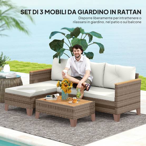 ComfortXL - Salon de jardin d'angle méridienne résine tressée patio détente crème - ComfortXL Outdoor Living - Image 6