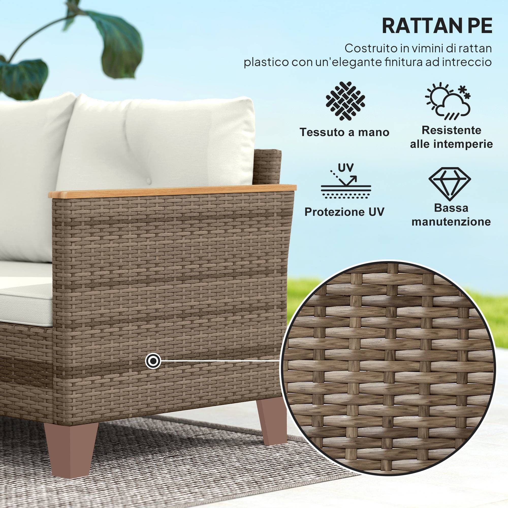 ComfortXL - Salon de jardin d'angle méridienne résine tressée patio détente crème - ComfortXL Outdoor Living - Image 8