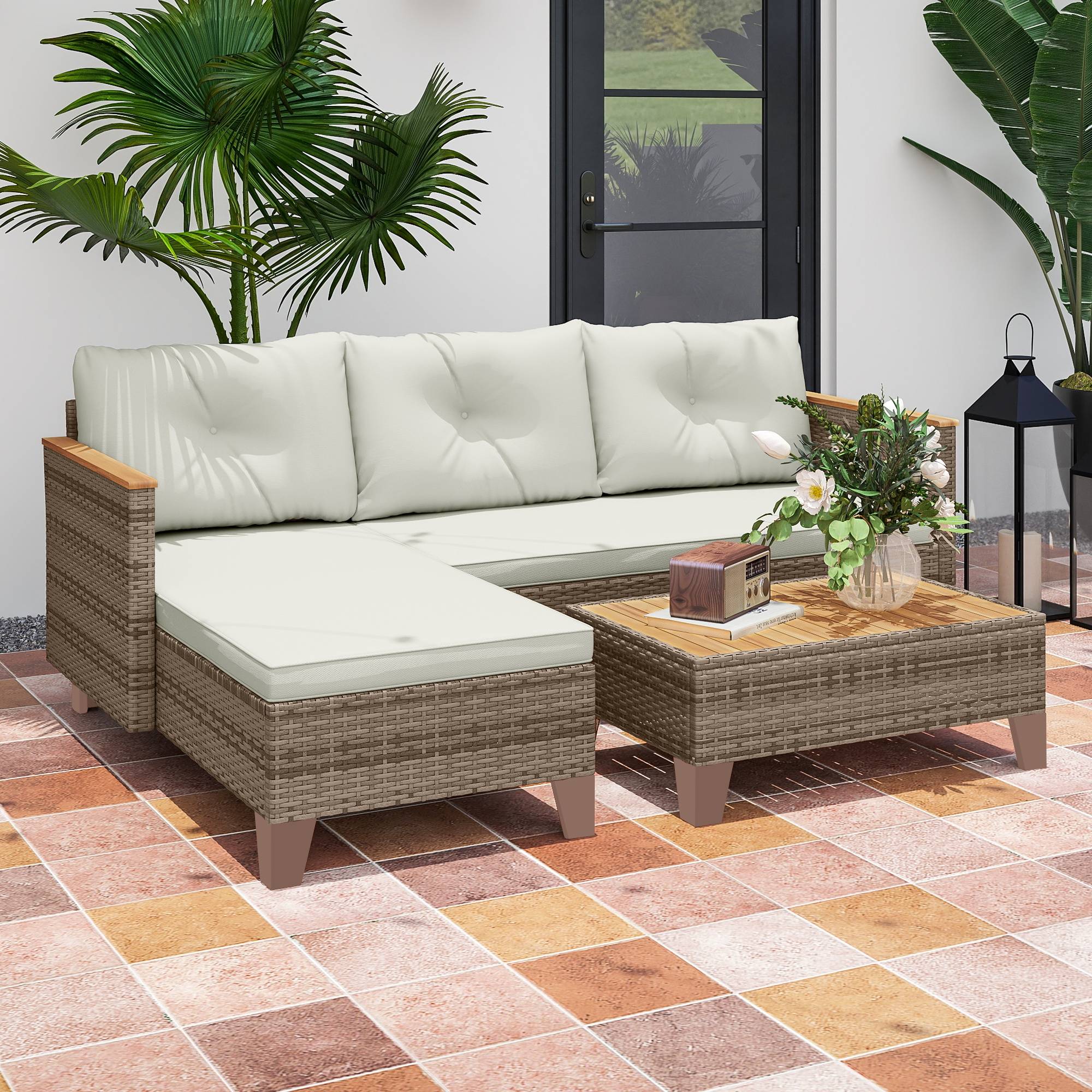 ComfortXL - Salon de jardin d'angle méridienne résine tressée patio détente crème - ComfortXL Outdoor Living - Image 10