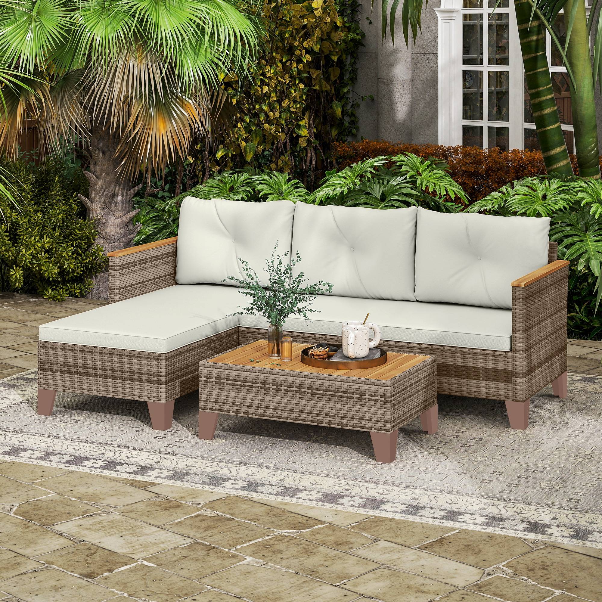 ComfortXL - Salon de jardin d'angle méridienne résine tressée patio détente crème - ComfortXL Outdoor Living - Image 4