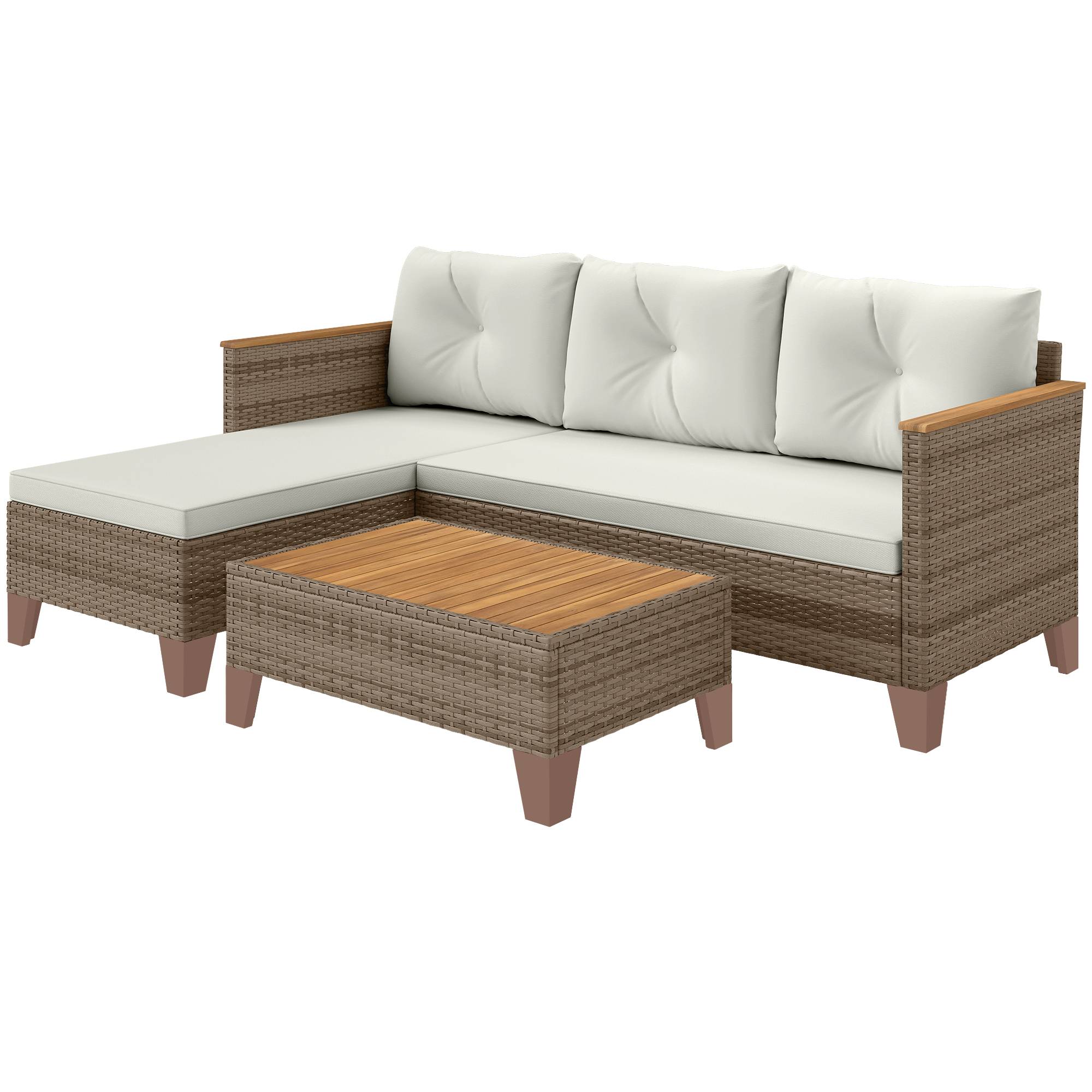 ComfortXL - Salon de jardin d'angle méridienne résine tressée patio détente crème - ComfortXL Outdoor Living - Image 2