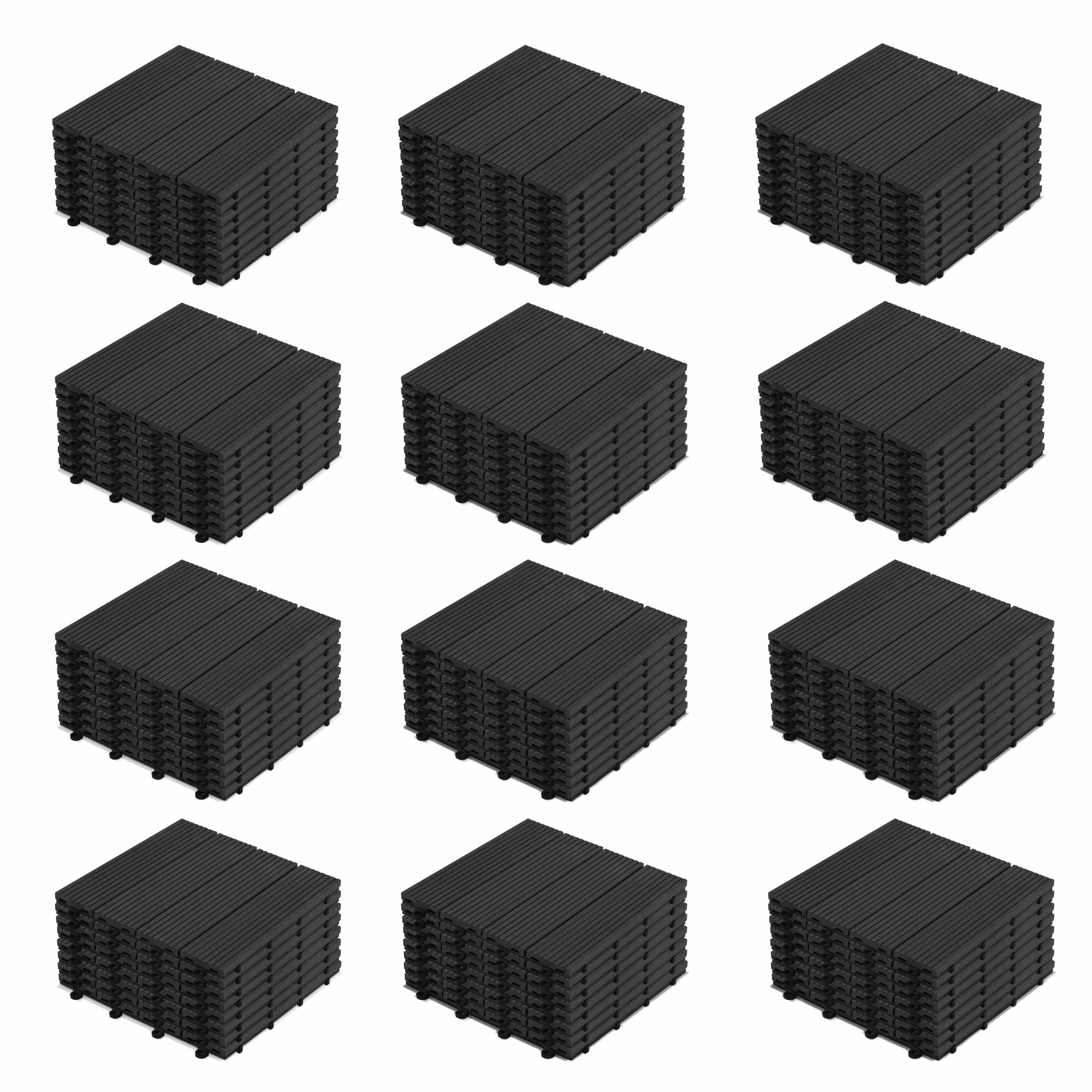 Oviala - Lot de 96 dalles clipsables en bois composite gris Batam - Oviala - Image 1