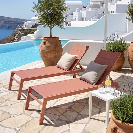 Oviala - Lot de 2 bains de soleil en aluminium et textilène argile Nouméa - Oviala - Image 2