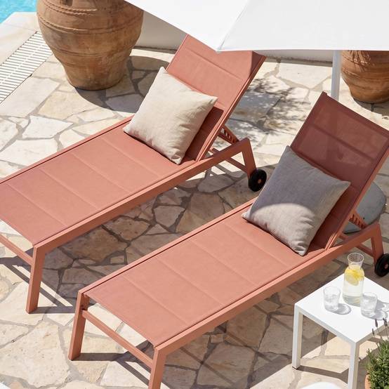 Oviala - Lot de 2 bains de soleil en aluminium et textilène argile Nouméa - Oviala - Image 3
