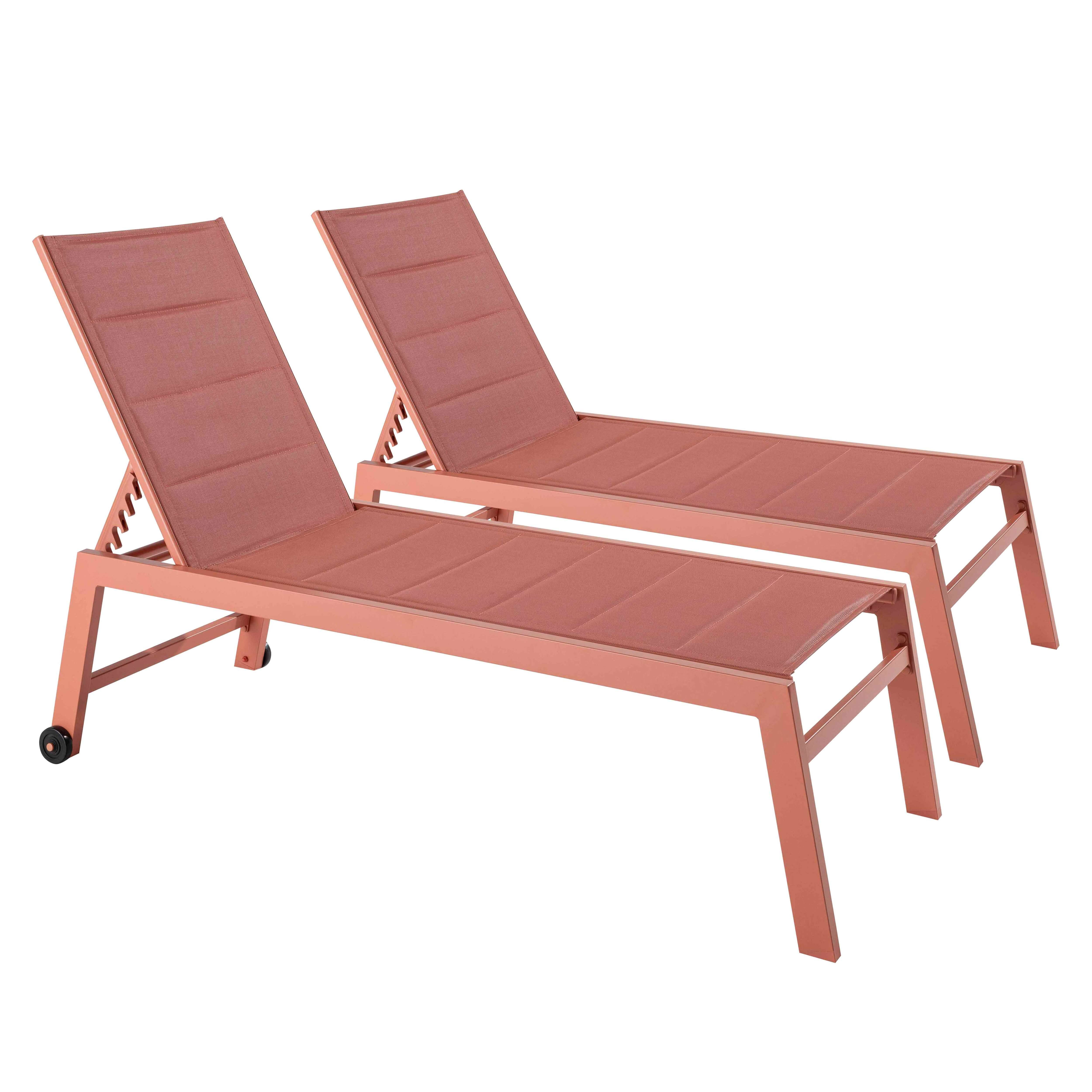 Oviala - Lot de 2 bains de soleil en aluminium et textilène argile Nouméa - Oviala - Image 1