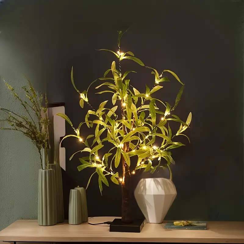 Lot de 2 petits arbres LED Olivier lumineux, 50 LED, alimentation USB ou batterie, décoration table et maison pour Noël et fêtes intérieures - Image 6