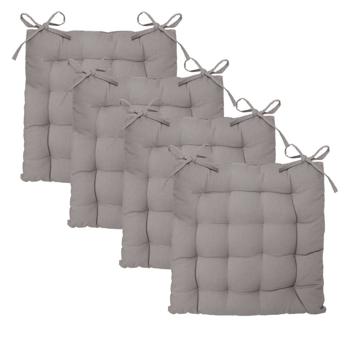 Lot de 4 Galettes de chaise en Coton Gris 38 x 38 cm - Image 1