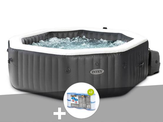 Kit spa gonflable Intex PureSpa Carbone octogonal Bulles et Jets 4 places + 12 filtres - Image 1