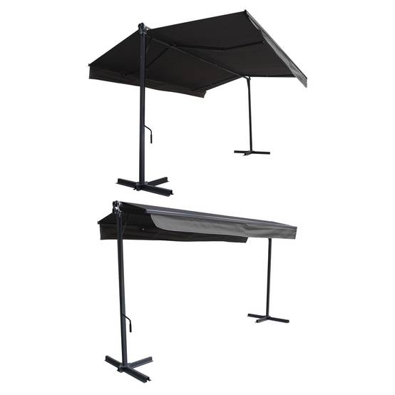 Store double pente FRENE sur pieds 3,95 x 3 m - Toile anthracite et structure grise - HAPPY GARDEN - Image 2