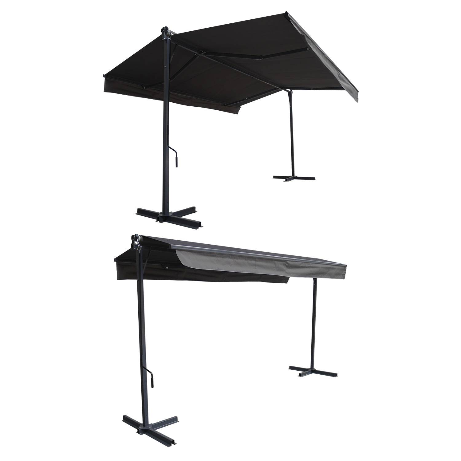 Store double pente FRENE sur pieds 3,95 x 3 m - Toile anthracite et structure grise - HAPPY GARDEN - Image 2