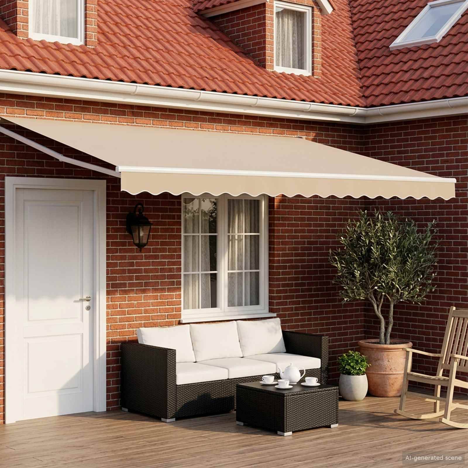 ComfortXL - Store banne électrique alu polyester terrasse motorisé solaire beige blanc 4x3m - ComfortXL Outdoor Living - Image 1