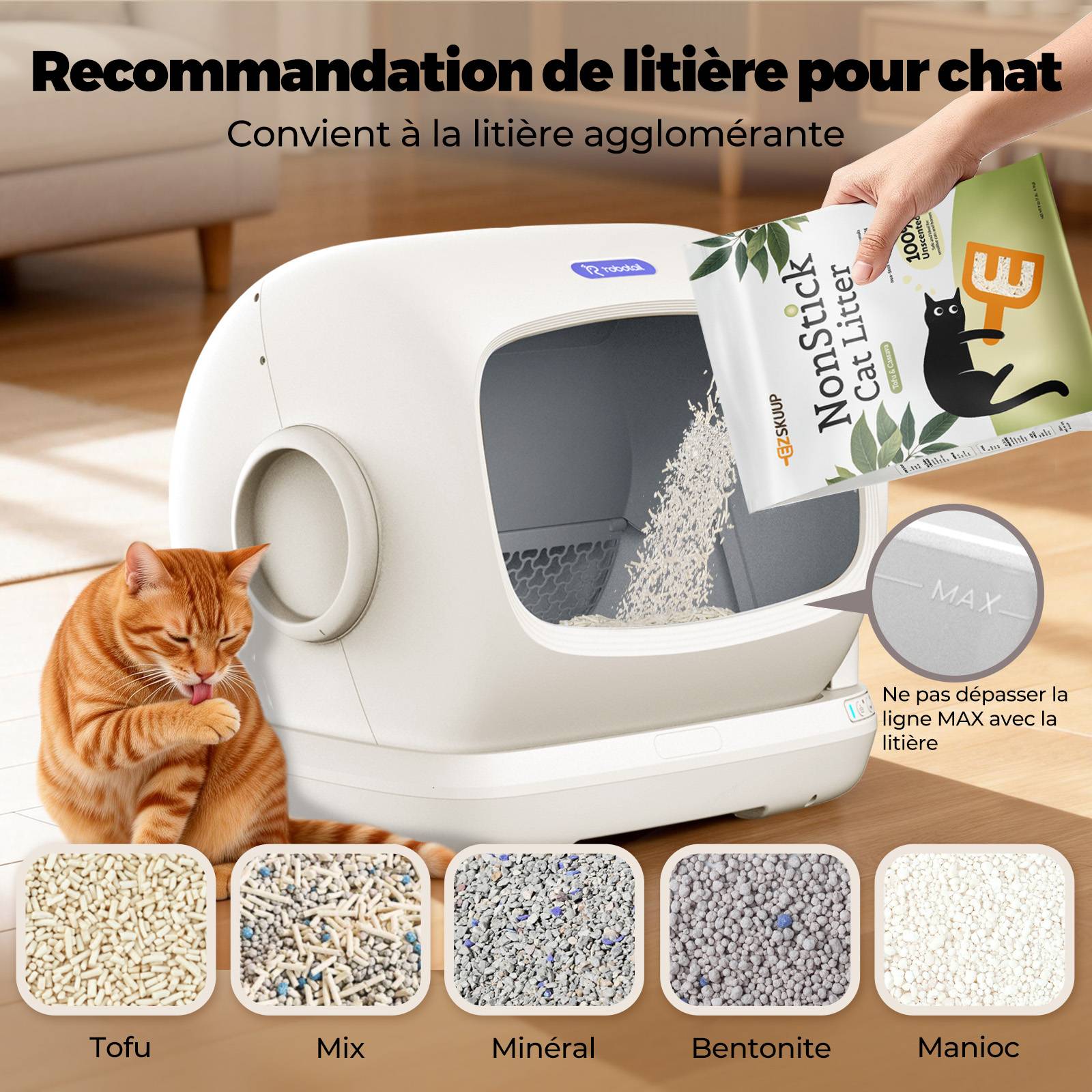 Sans Marque - Litière automatique connectée autonettoyante XXXL 106L multi-chats, sécurité anti-pincement grande capacité - Image 9