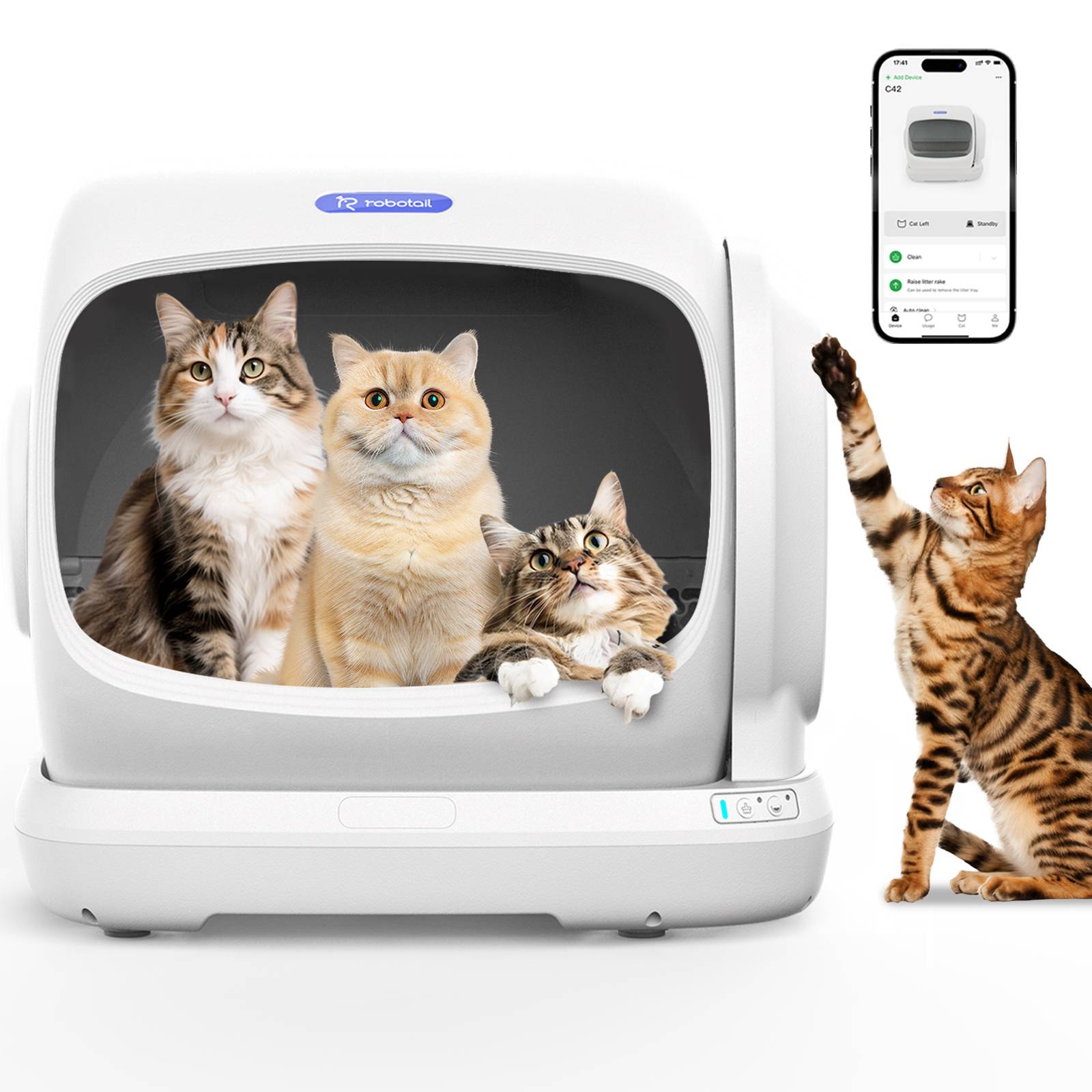 Sans Marque - Litière automatique connectée autonettoyante XXXL 106L multi-chats, sécurité anti-pincement grande capacité - Image 1