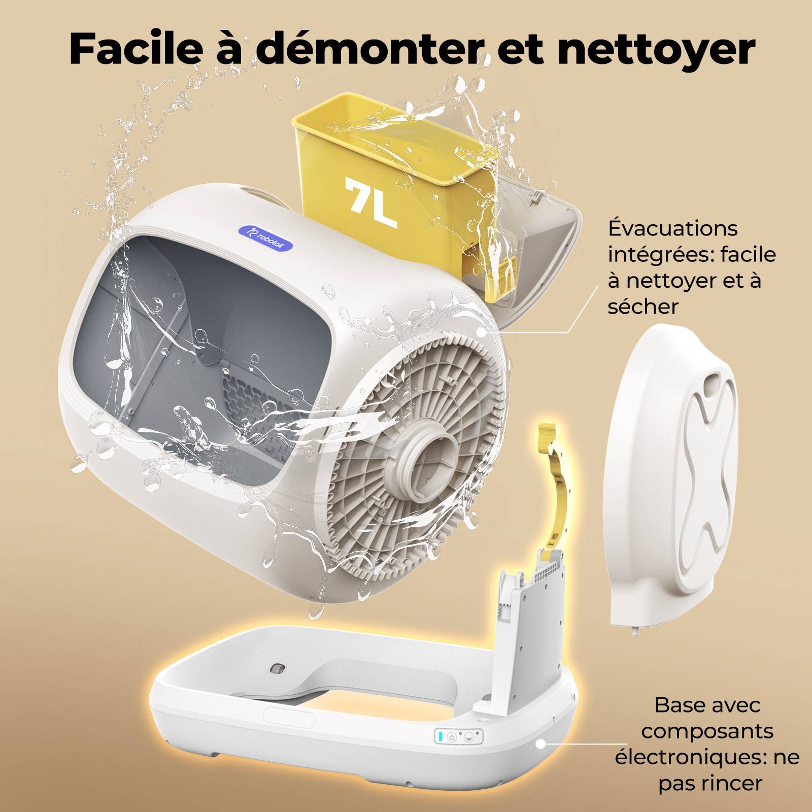 Sans Marque - Litière automatique connectée autonettoyante XXXL 106L multi-chats, sécurité anti-pincement grande capacité - Image 7