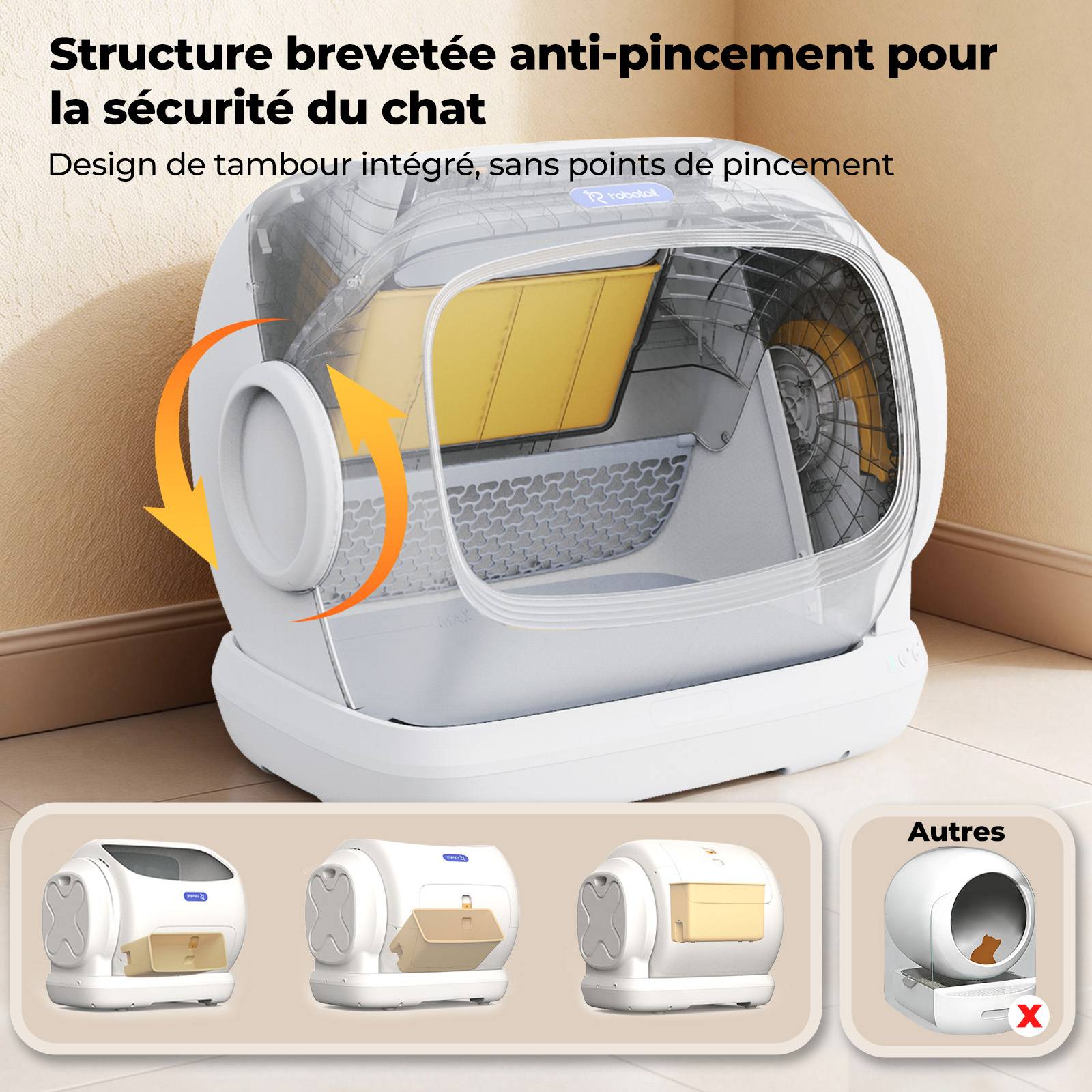 Sans Marque - Litière automatique connectée autonettoyante XXXL 106L multi-chats, sécurité anti-pincement grande capacité - Image 3