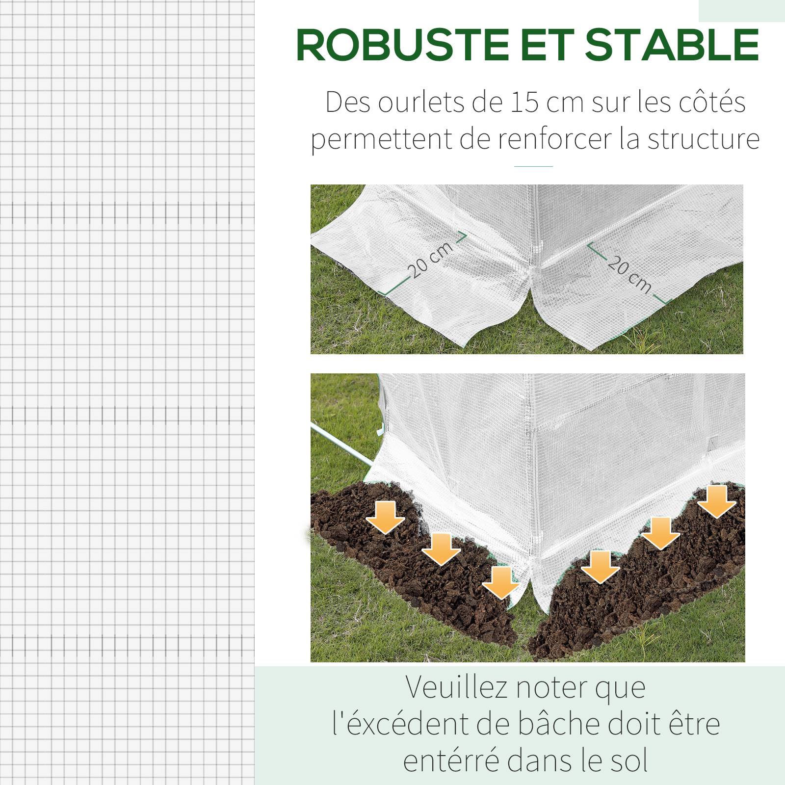 Sans Marque - Bâche de Rechange Serre Tunnel 18 m², bâche 6L x 3l x 2H m PE Anti-UV imperméable 12 fenêtres + Porte Enroulable zippée - Image 7