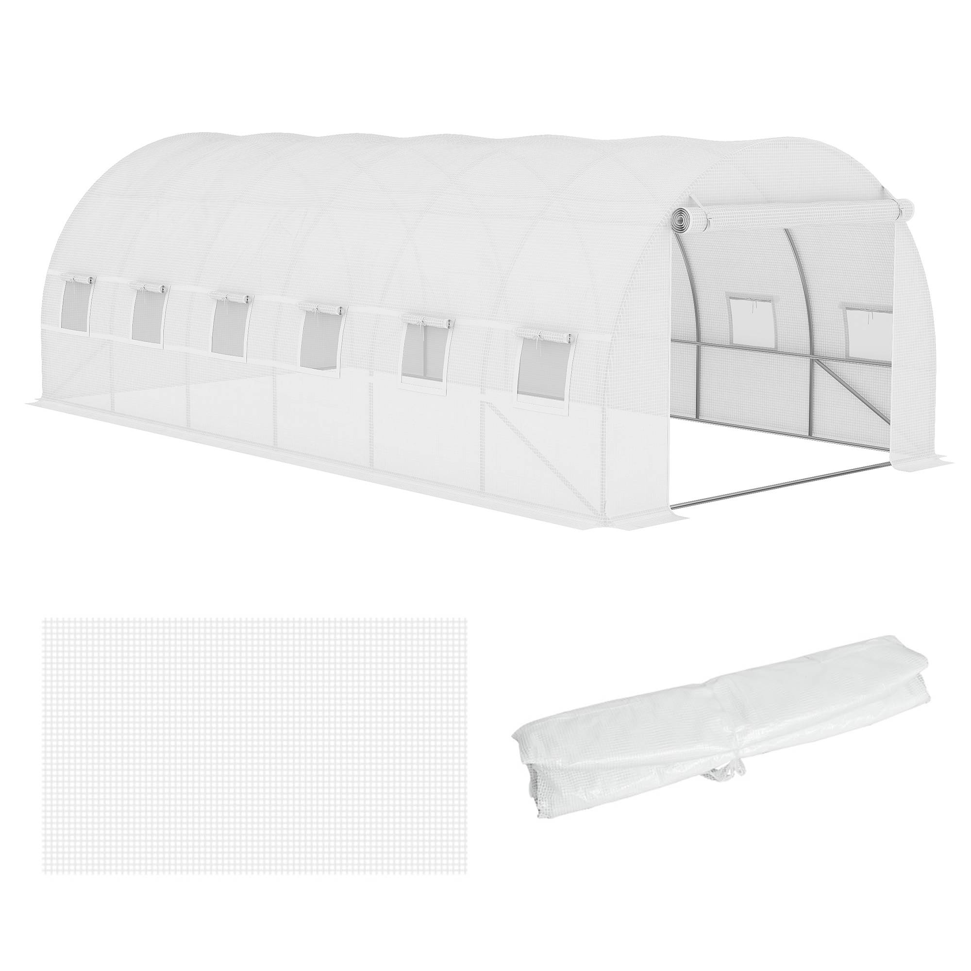 Sans Marque - Bâche de Rechange Serre Tunnel 18 m², bâche 6L x 3l x 2H m PE Anti-UV imperméable 12 fenêtres + Porte Enroulable zippée - Image 2