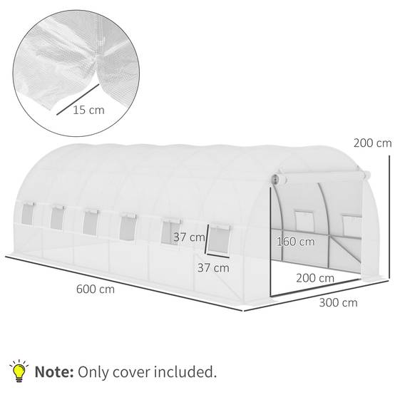 Sans Marque - Bâche de Rechange Serre Tunnel 18 m², bâche 6L x 3l x 2H m PE Anti-UV imperméable 12 fenêtres + Porte Enroulable zippée - Image 5