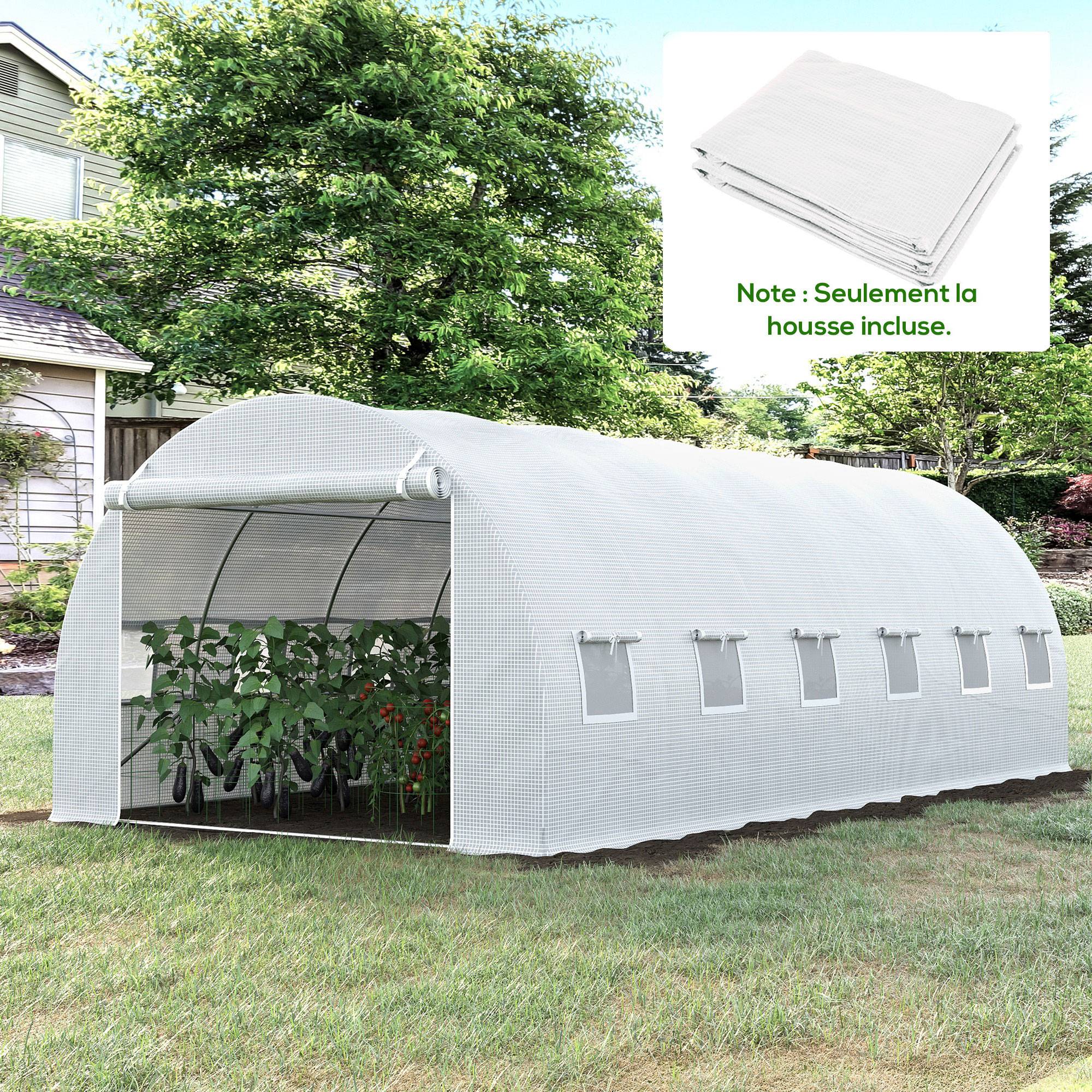 Sans Marque - Bâche de Rechange Serre Tunnel 18 m², bâche 6L x 3l x 2H m PE Anti-UV imperméable 12 fenêtres + Porte Enroulable zippée - Image 4