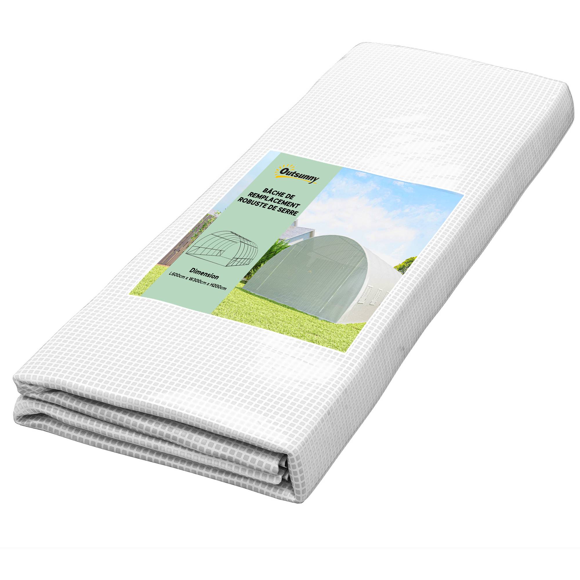 Sans Marque - Bâche de Rechange Serre Tunnel 18 m², bâche 6L x 3l x 2H m PE Anti-UV imperméable 12 fenêtres + Porte Enroulable zippée - Image 1