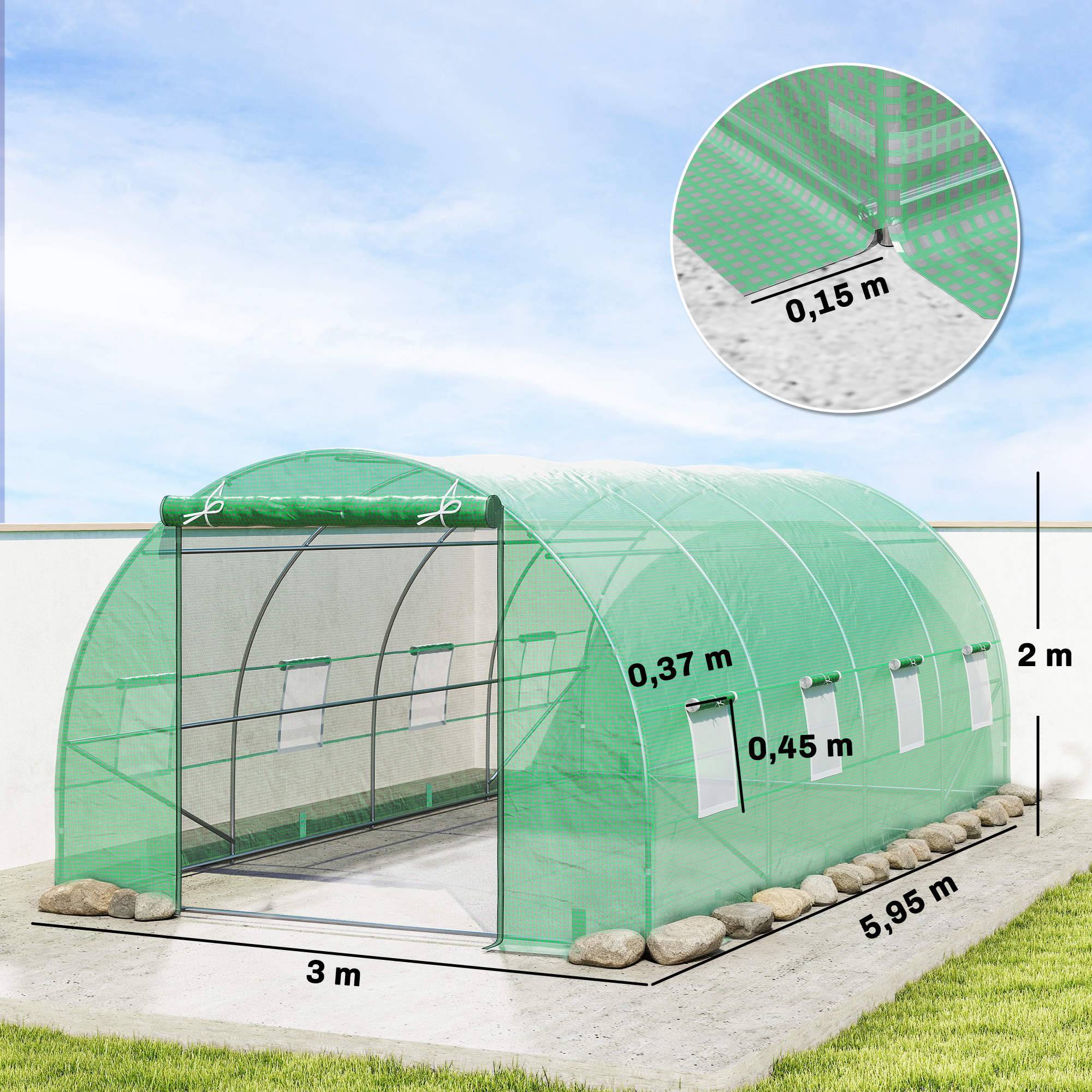 Sans Marque - Serre aluminium tomates tunnel culture châssis froid fenêtre verte, 595x300x200 cm - Image 5