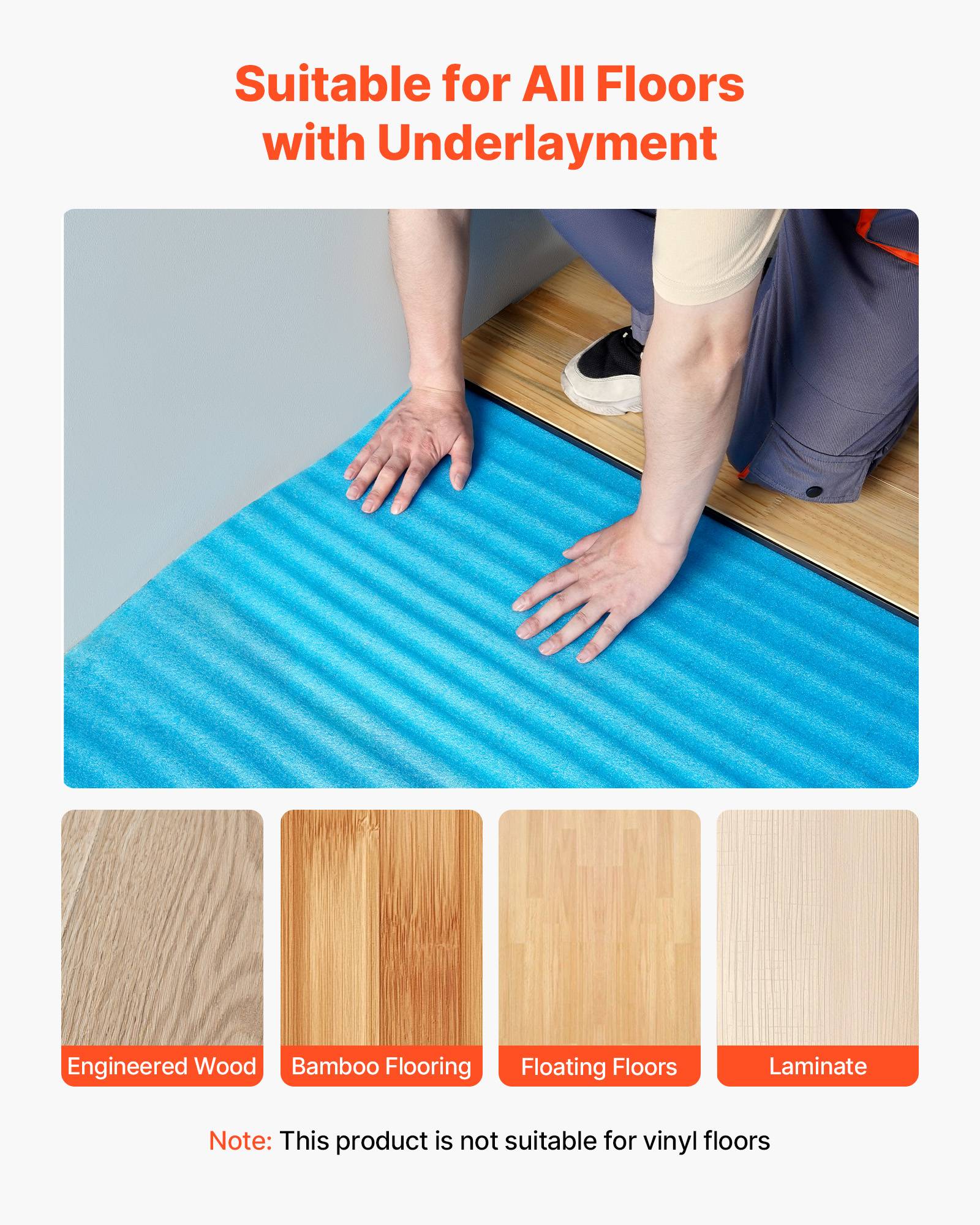 Vevor - VEVOR Sous-couche parquet 18,6 m², 3 mm, mousse EPE, film PE imperméable, isolation phonique, compatible sols stratifiés et parquets. - Image 5