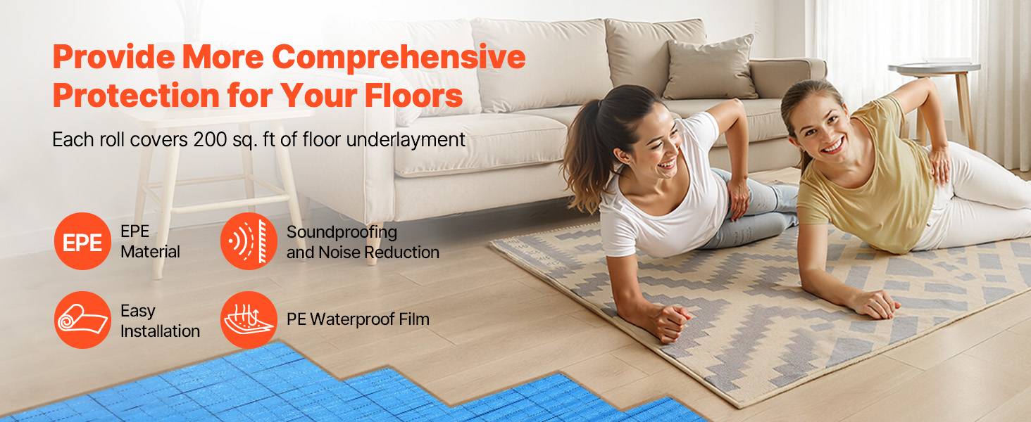 Vevor - VEVOR Sous-couche parquet 18,6 m², 3 mm, mousse EPE, film PE imperméable, isolation phonique, compatible sols stratifiés et parquets. - Image 9