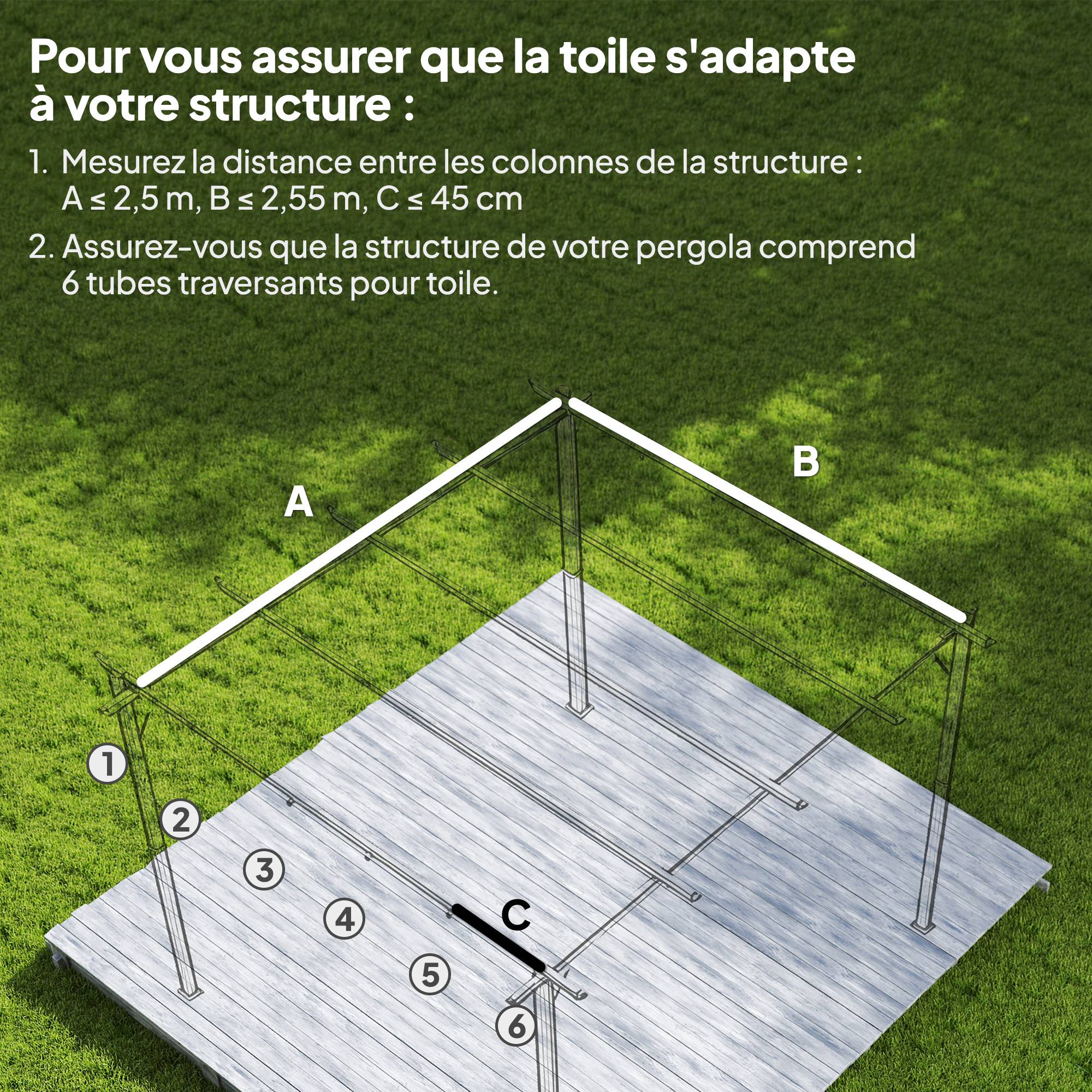 Toile de toit pour pergola tonnelle rétractable de 3 x 3 m - toile uniquement 250 x 255 cm café - Image 6