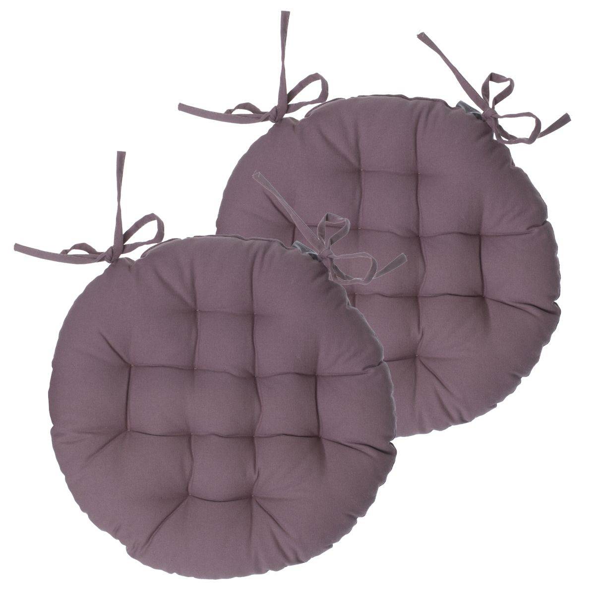 Lot de 2 Galettes de chaise en Coton Taupe D 38 cm - Image 1