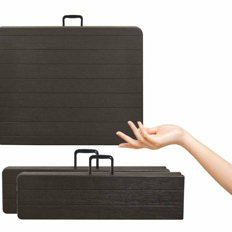 Lot table pliante 8 personnes "effet bois" + 2 bancs 4 pers - Image 3