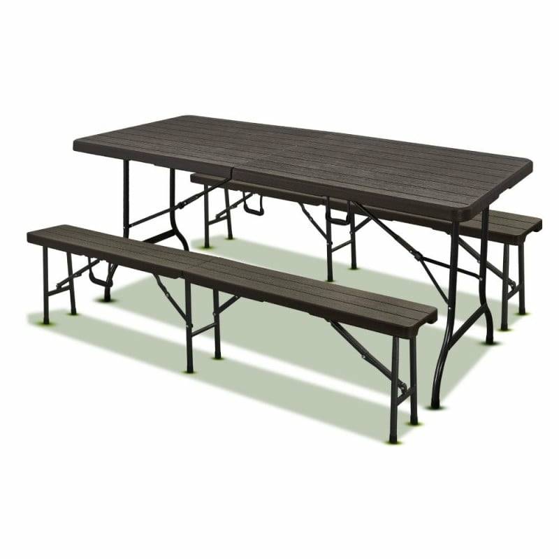 Lot table pliante 8 personnes "effet bois" + 2 bancs 4 pers - Image 1