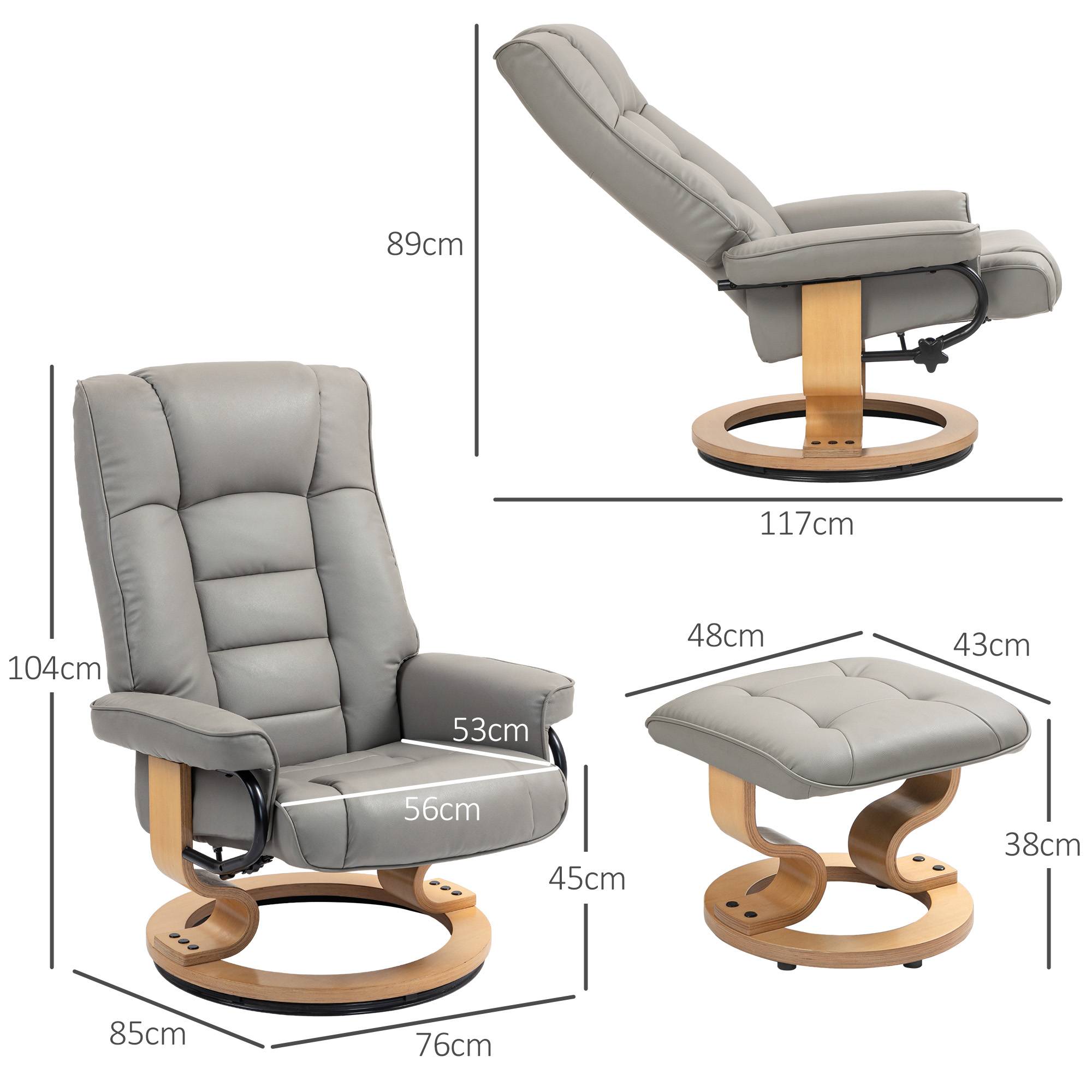 Sans Marque - Fauteuil de relaxation inclinable avec repose-pied, pivotant, cadre en bois , revêtement synthétique gris - Image 5