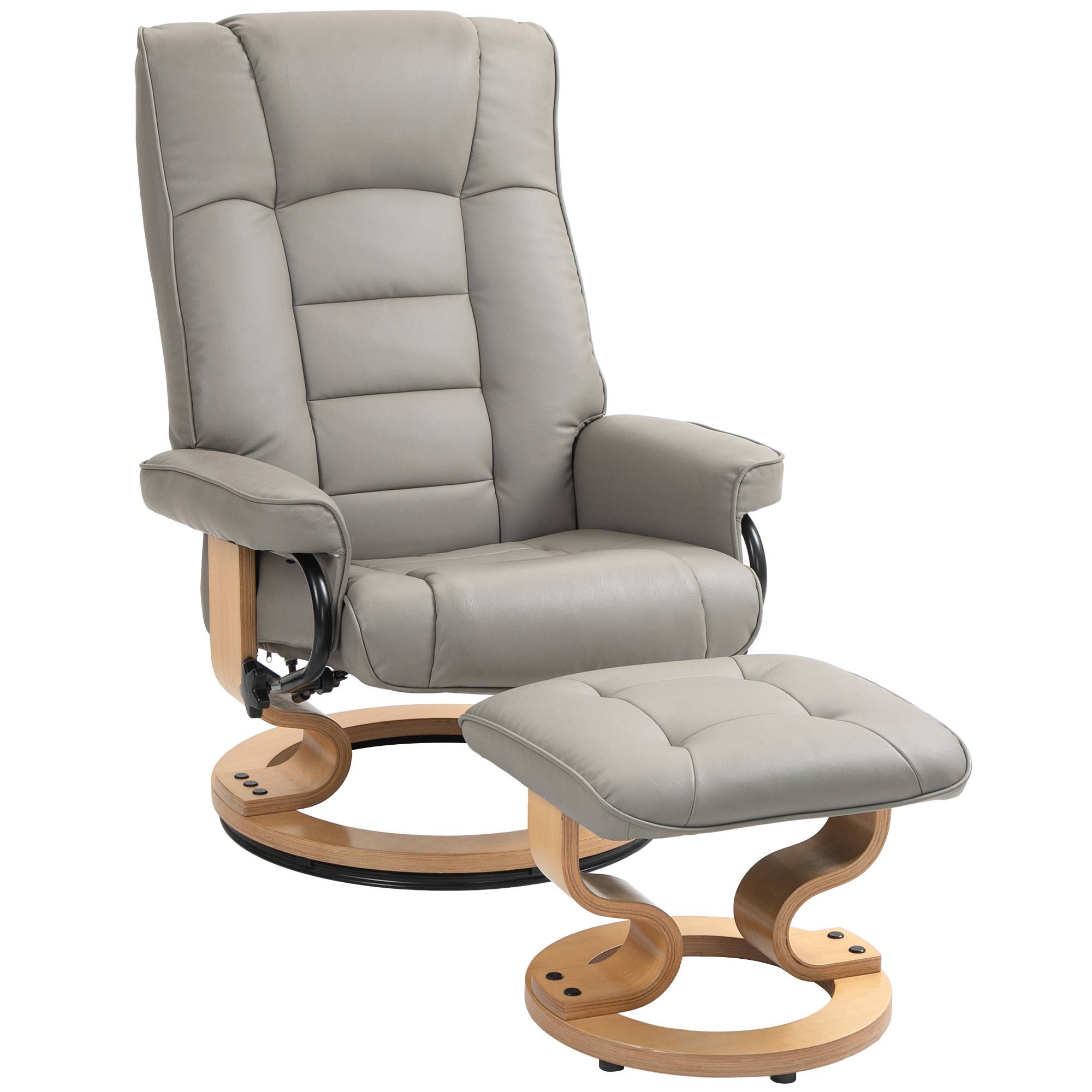 Sans Marque - Fauteuil de relaxation inclinable avec repose-pied, pivotant, cadre en bois , revêtement synthétique gris - Image 2
