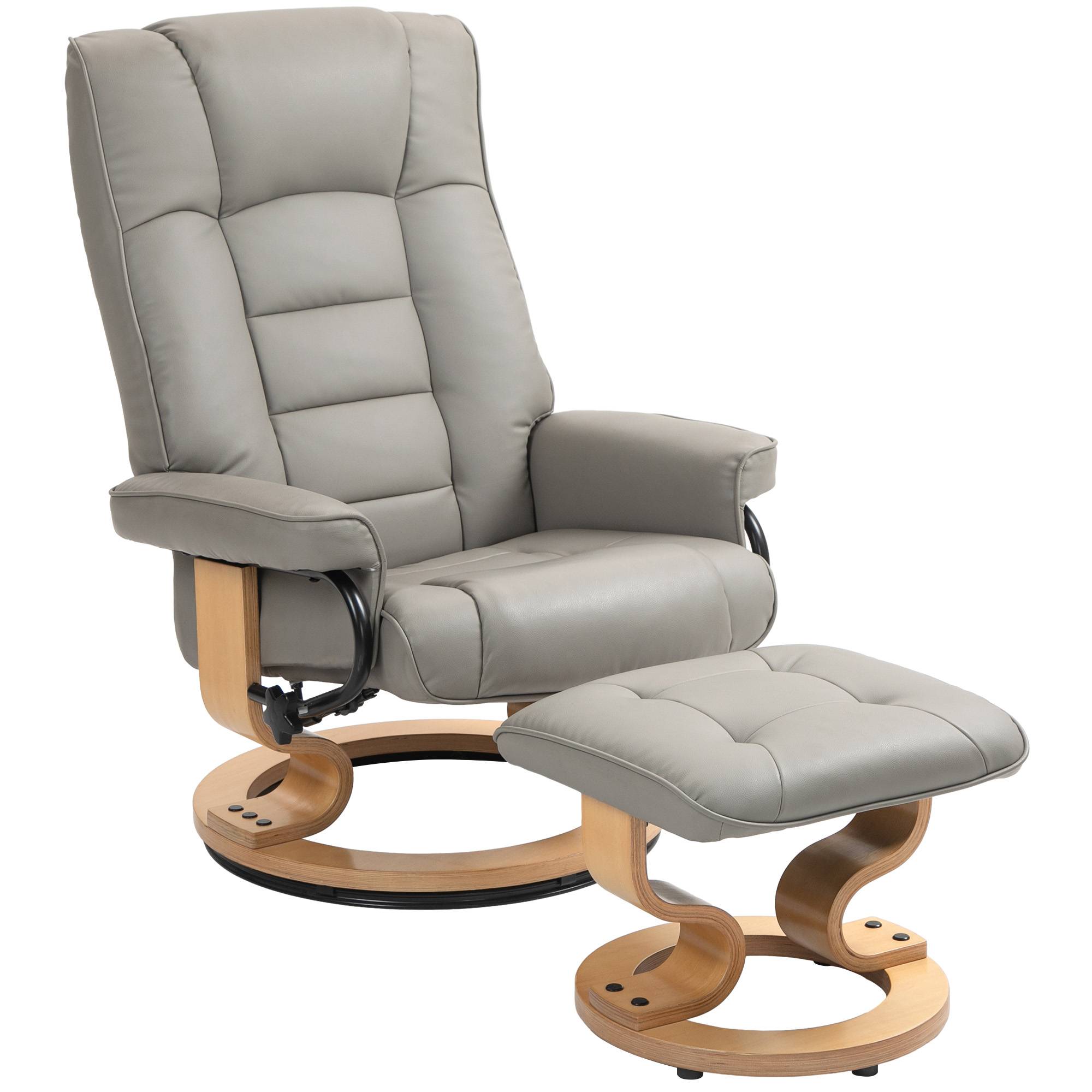 Sans Marque - Fauteuil de relaxation inclinable avec repose-pied, pivotant, cadre en bois , revêtement synthétique gris