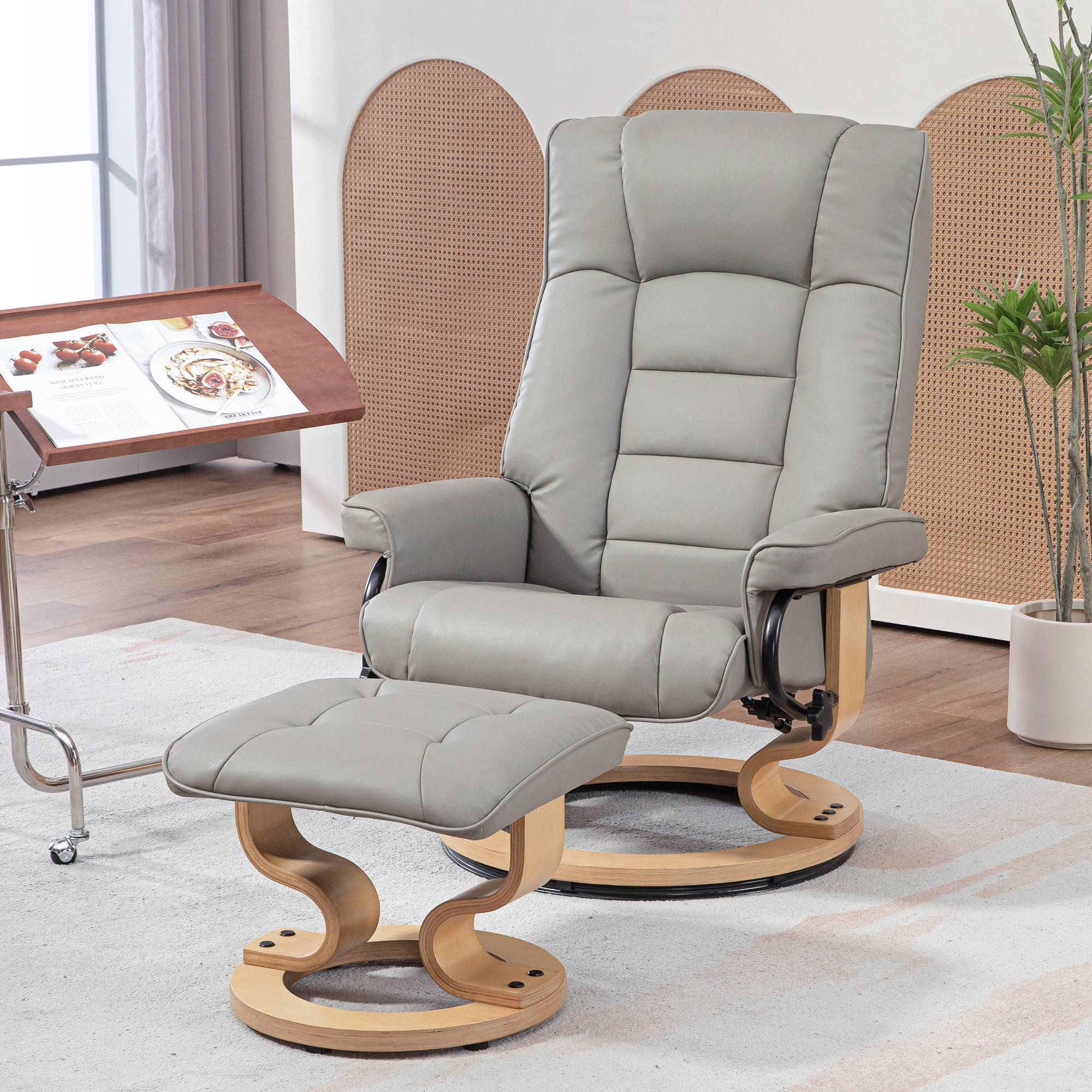 Sans Marque - Fauteuil de relaxation inclinable avec repose-pied, pivotant, cadre en bois , revêtement synthétique gris - Image 4
