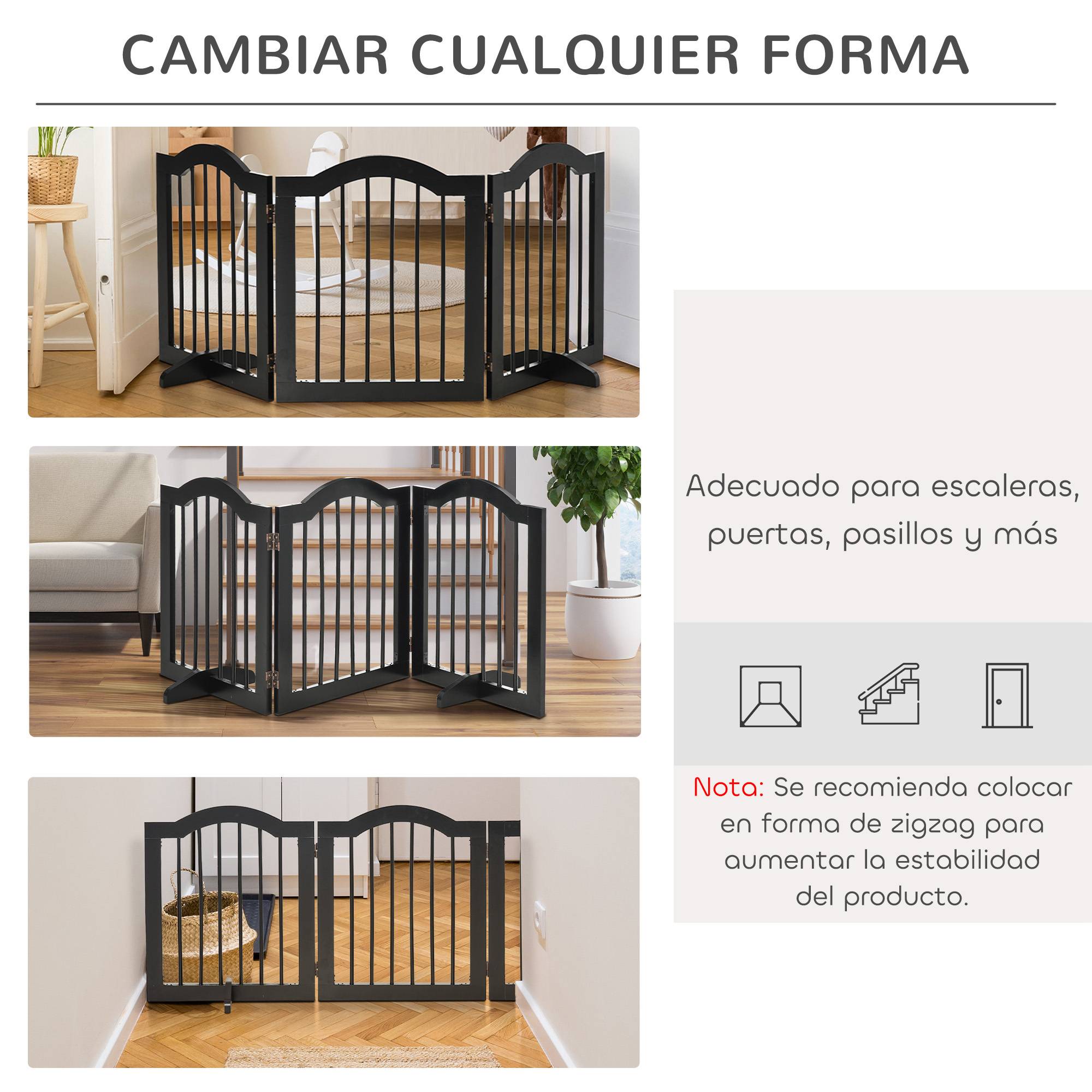 Barrière de sécurité pliable pour petits chiens, grille de protection à 3 panneaux avec pieds, 154,5 x 29,5 x 61 cm, noire - Image 10