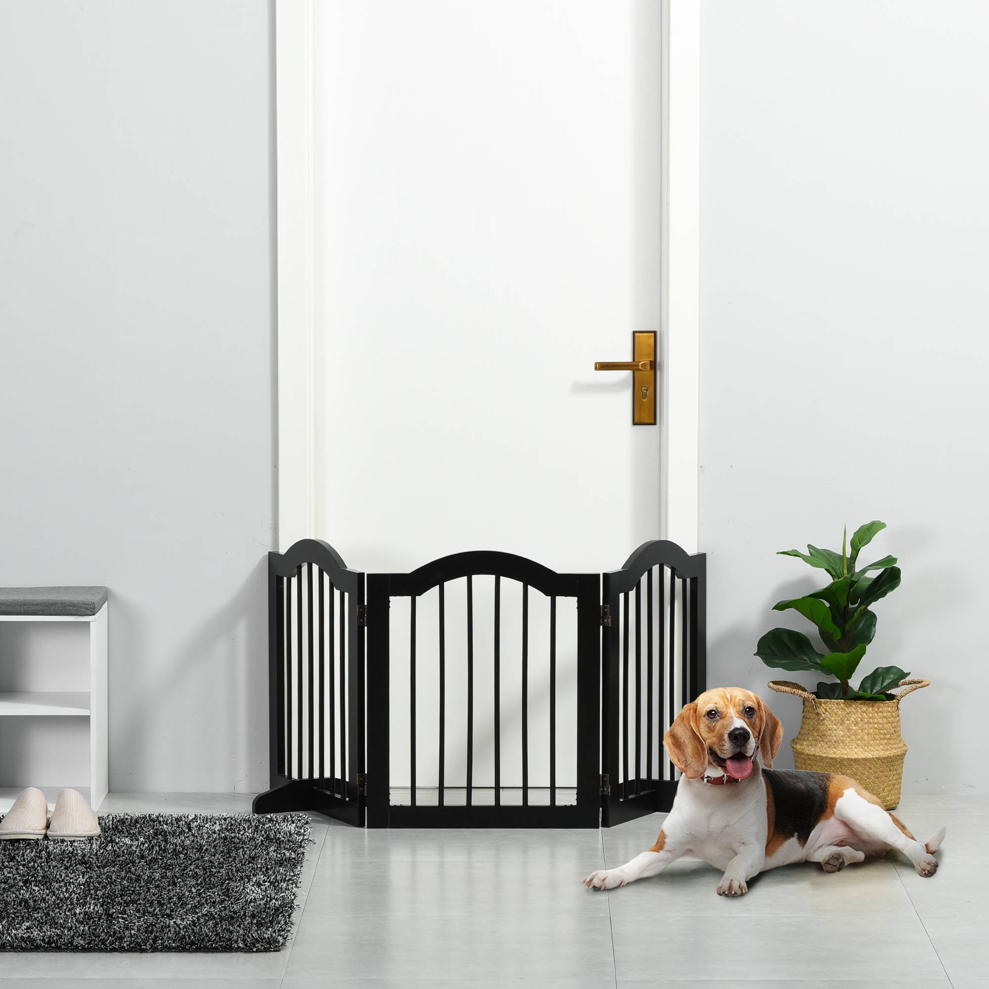 Barrière de sécurité pliable pour petits chiens, grille de protection à 3 panneaux avec pieds, 154,5 x 29,5 x 61 cm, noire - Image 3
