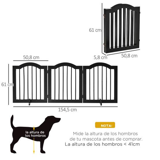 Barrière de sécurité pliable pour petits chiens, grille de protection à 3 panneaux avec pieds, 154,5 x 29,5 x 61 cm, noire - Image 5