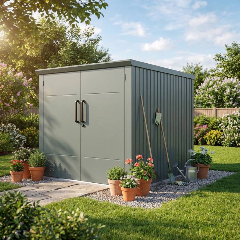 Abri vélos 3,7m² métal vert sauge avec plancher X-Metal Kosto - Image 3