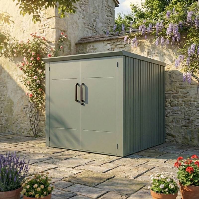 Abri vélos 3,7m² métal vert sauge avec plancher X-Metal Kosto - Image 1