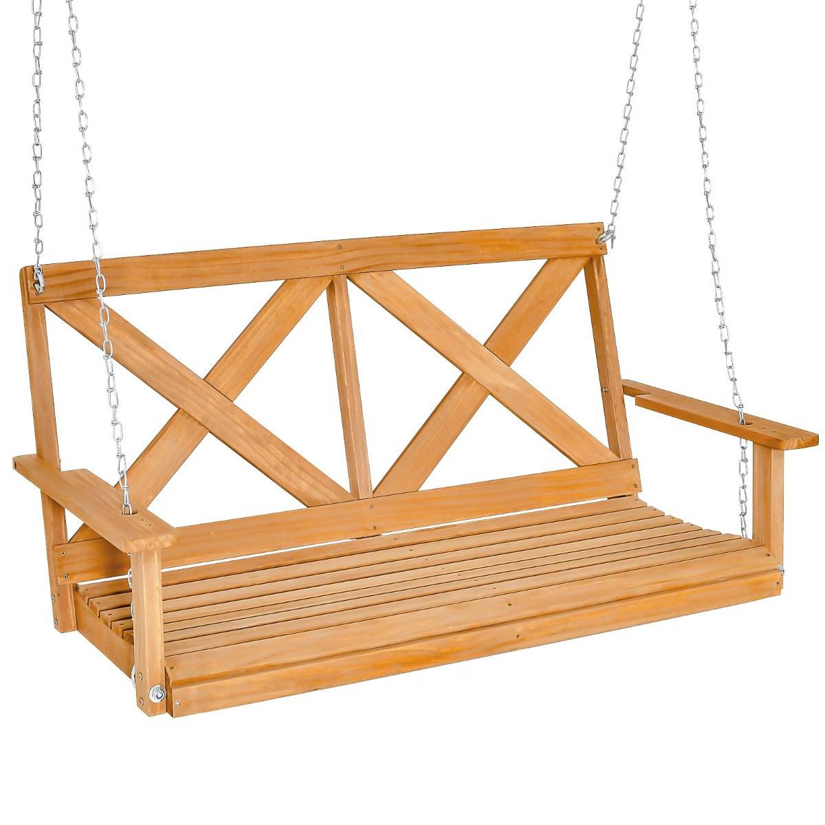 Balançoire Balancelle de Jardin de 134 Cm pour Porche 2 Personnes Bois Massif avec Chaînes Réglables Robuste - Image 1