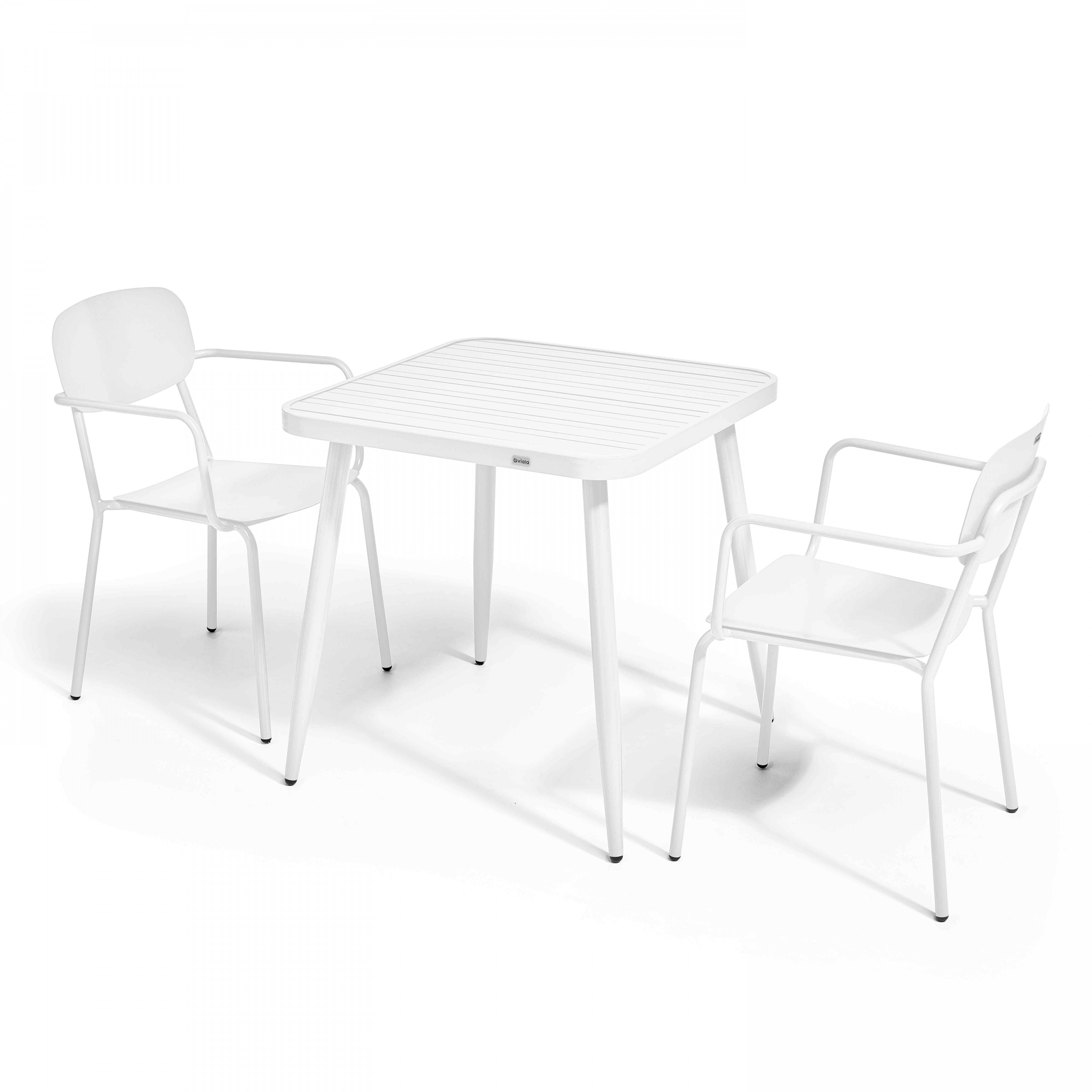 Oviala - Ensemble table de jardin et 2 fauteuils en aluminium blanc Bristol - Oviala - Image 1