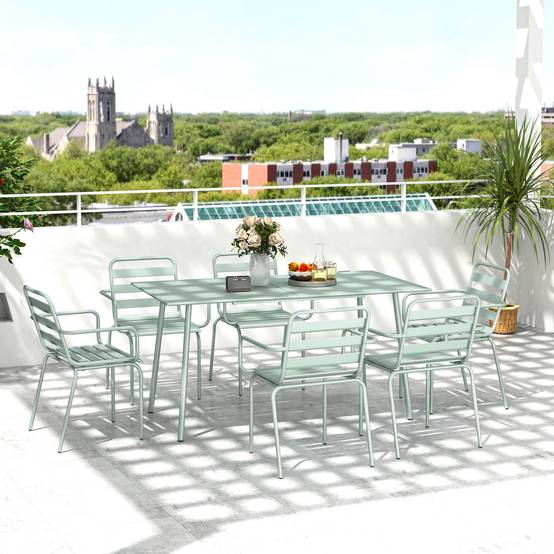 Salon de jardin acier vert clair 150 x 80 x 74 cm - PANGIVO - Image 3