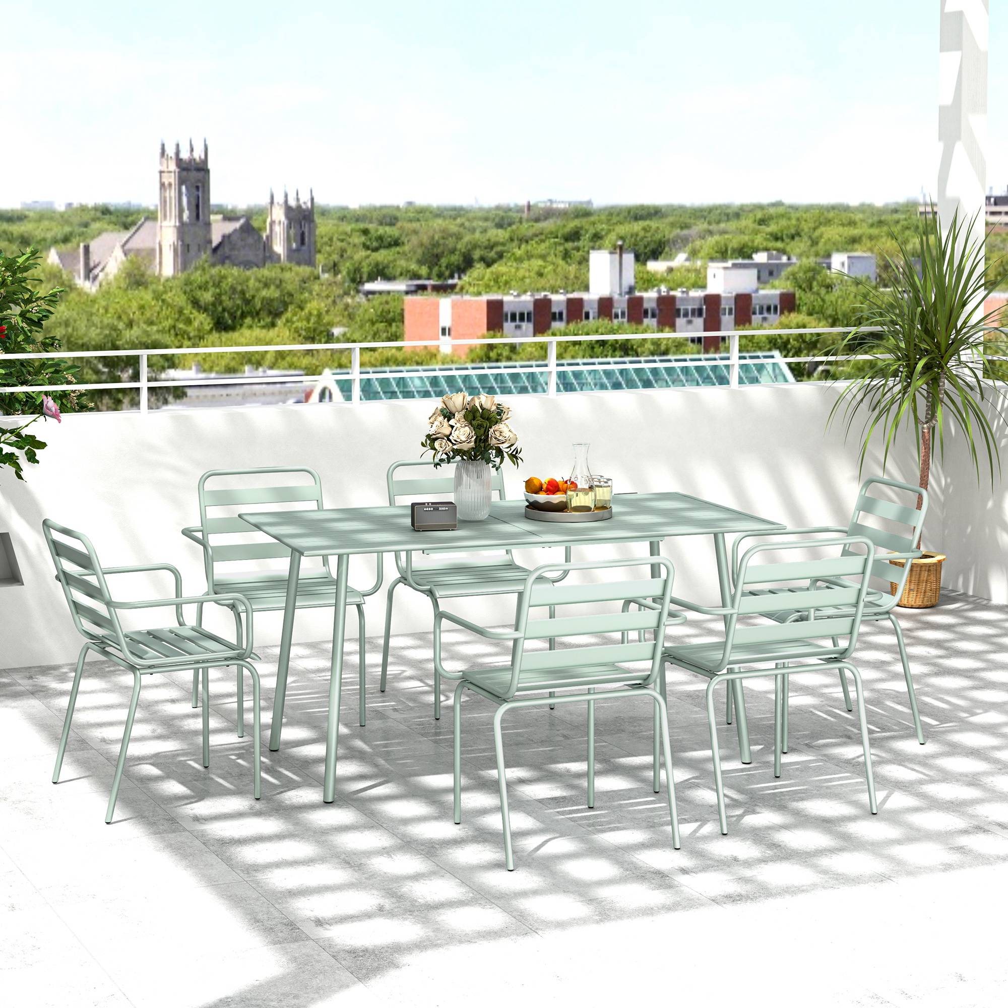 Salon de jardin acier vert clair 150 x 80 x 74 cm - PANGIVO - Image 3