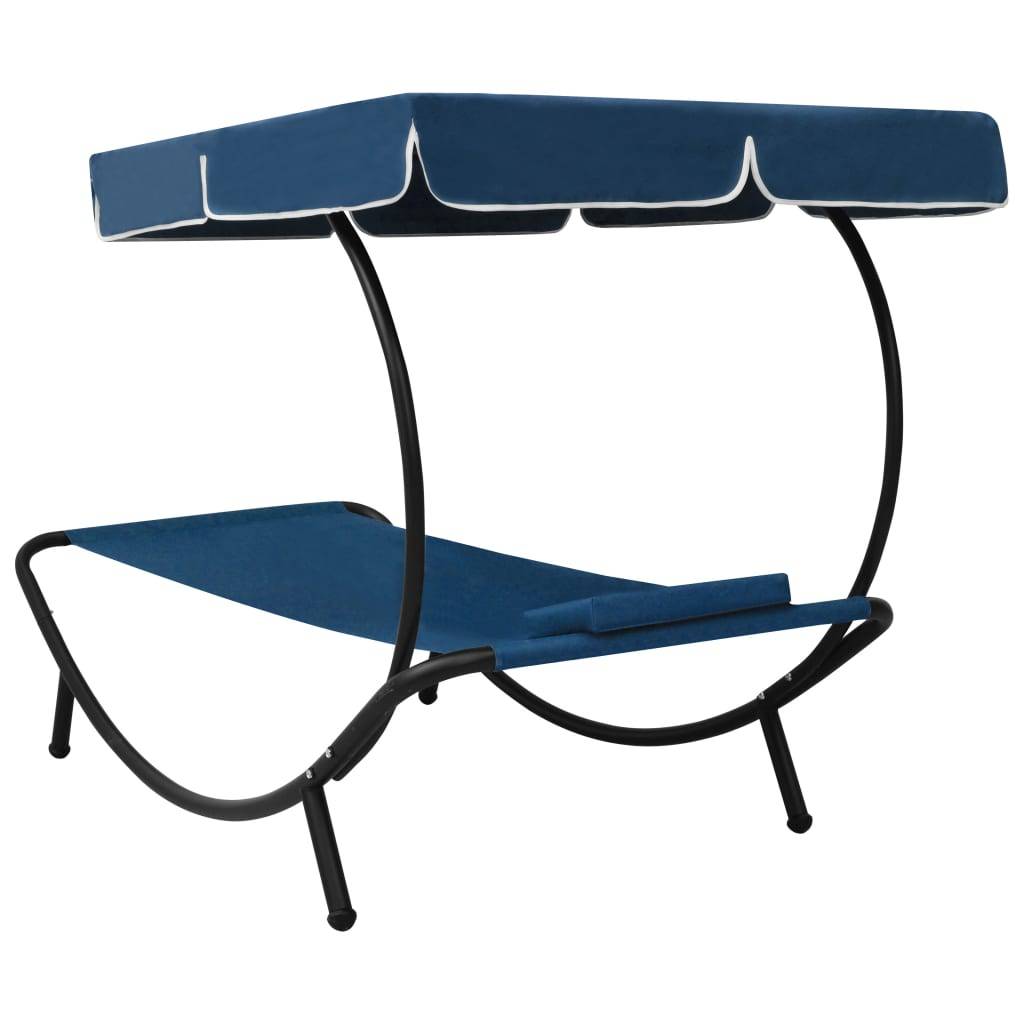 Helloshop26 - Lit de repos transat chaise longue d'extérieur 200 cm avec auvent et oreiller bleu - Image 4