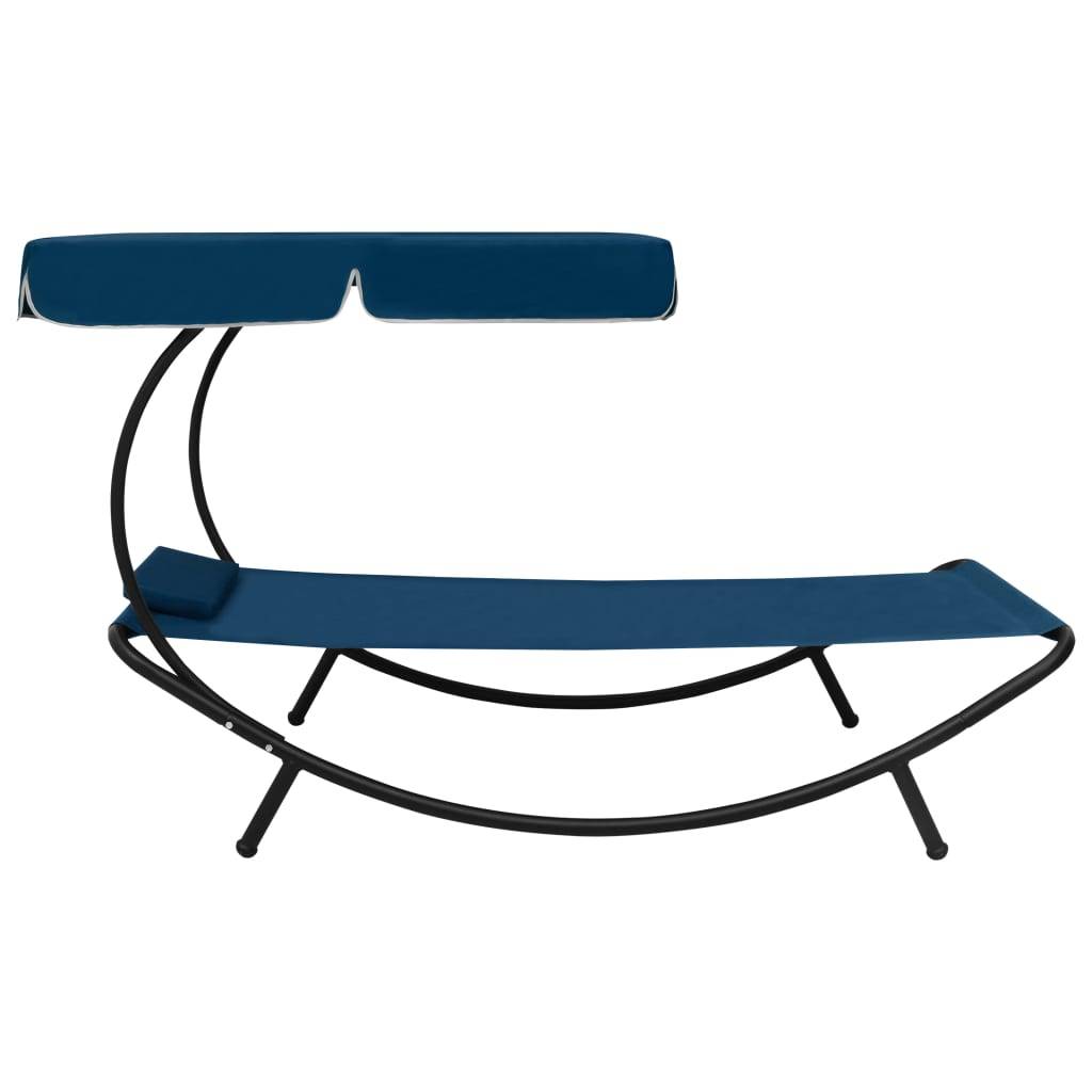 Helloshop26 - Lit de repos transat chaise longue d'extérieur 200 cm avec auvent et oreiller bleu - Image 3