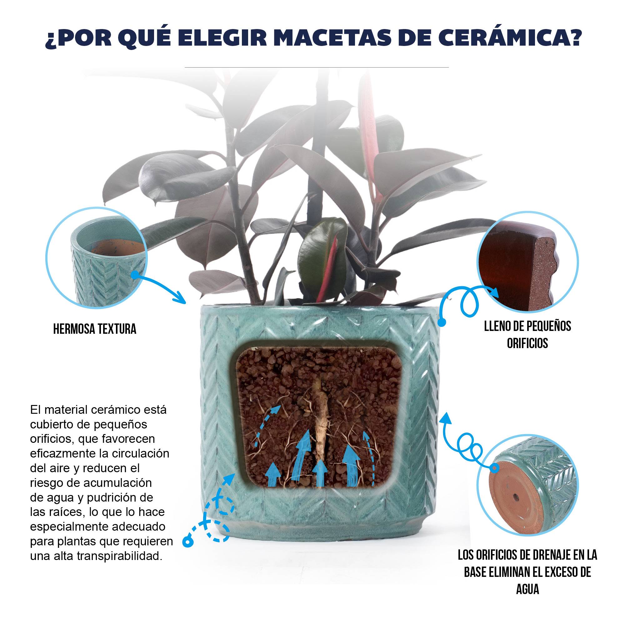 ComfortXL - Pot de fleurs en céramique Ø20 cm bleu aqua pour succulentes et bureau avec drainage - ComfortXL Outdoor Living - Image 6