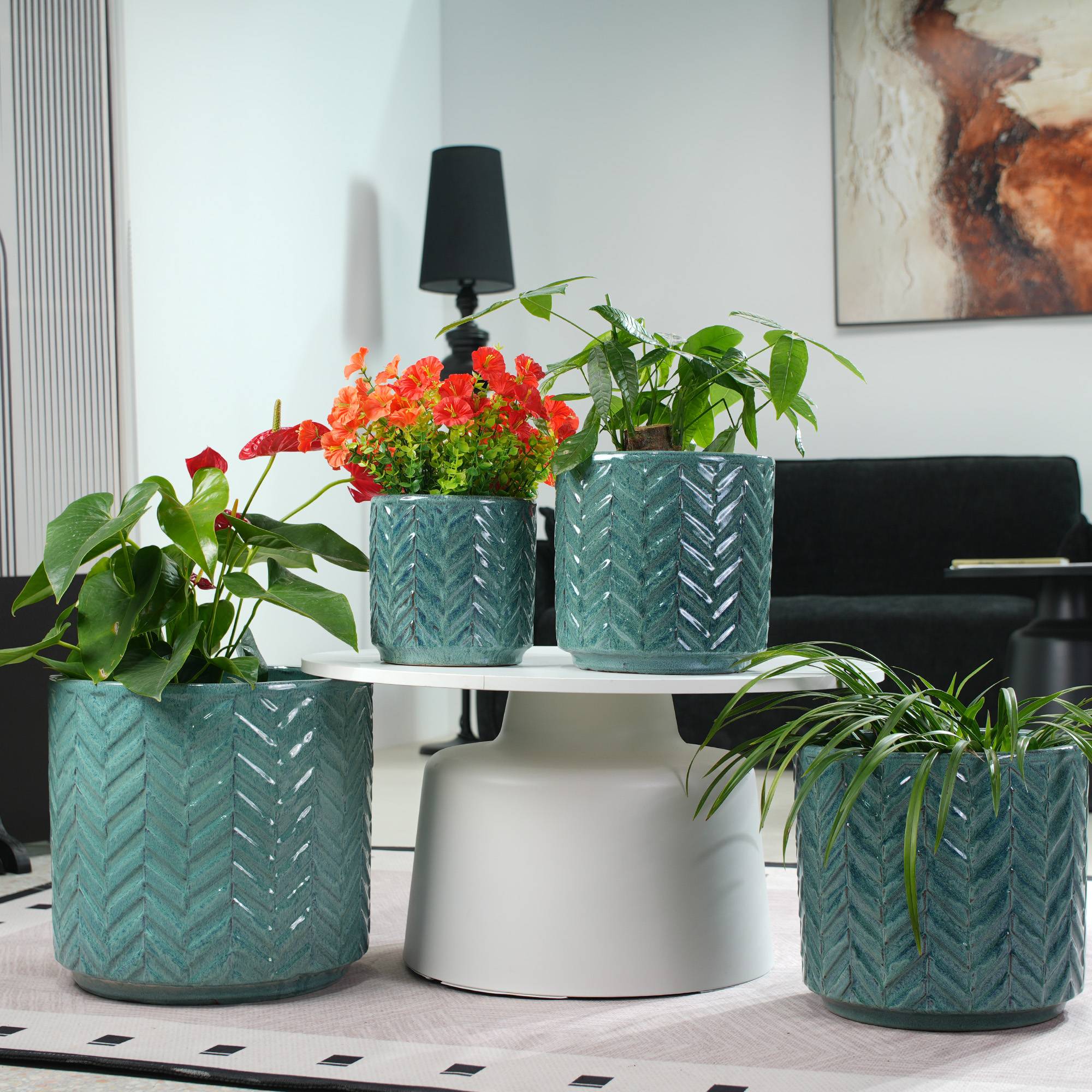 ComfortXL - Pot de fleurs en céramique Ø20 cm bleu aqua pour succulentes et bureau avec drainage - ComfortXL Outdoor Living - Image 5