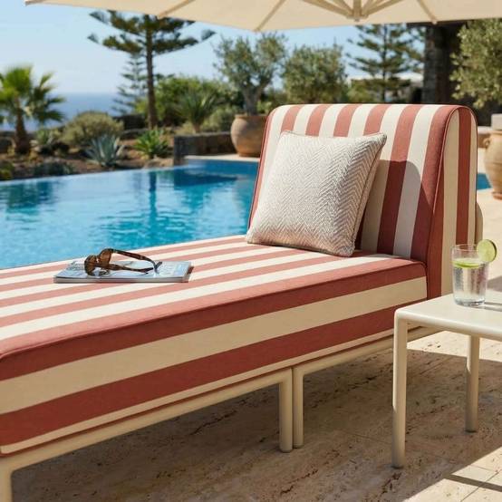 Oviala - Méridienne rayée pour salon de jardin modulable en tissu terracotta Patio - Oviala - Image 3