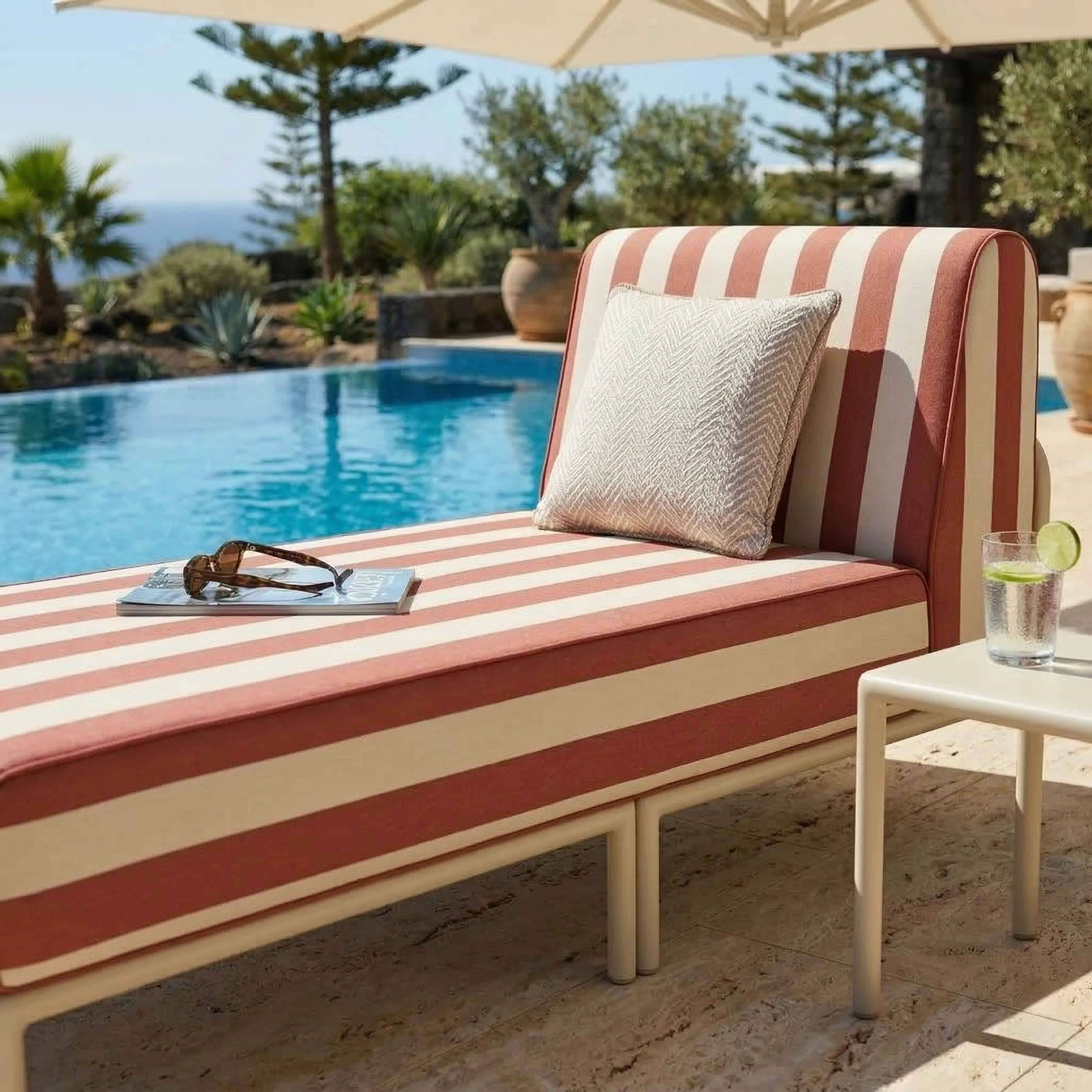 Oviala - Méridienne rayée pour salon de jardin modulable en tissu terracotta Patio - Oviala - Image 3